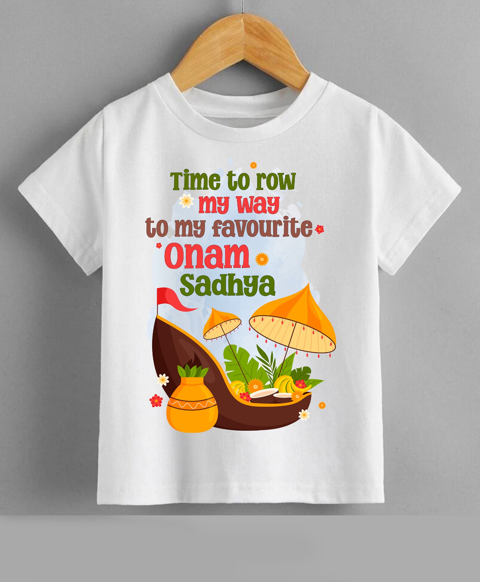 KNITROOT Onam Theme Half Sleeves Onam Sadhya Text Printed Tee - White-picture-14