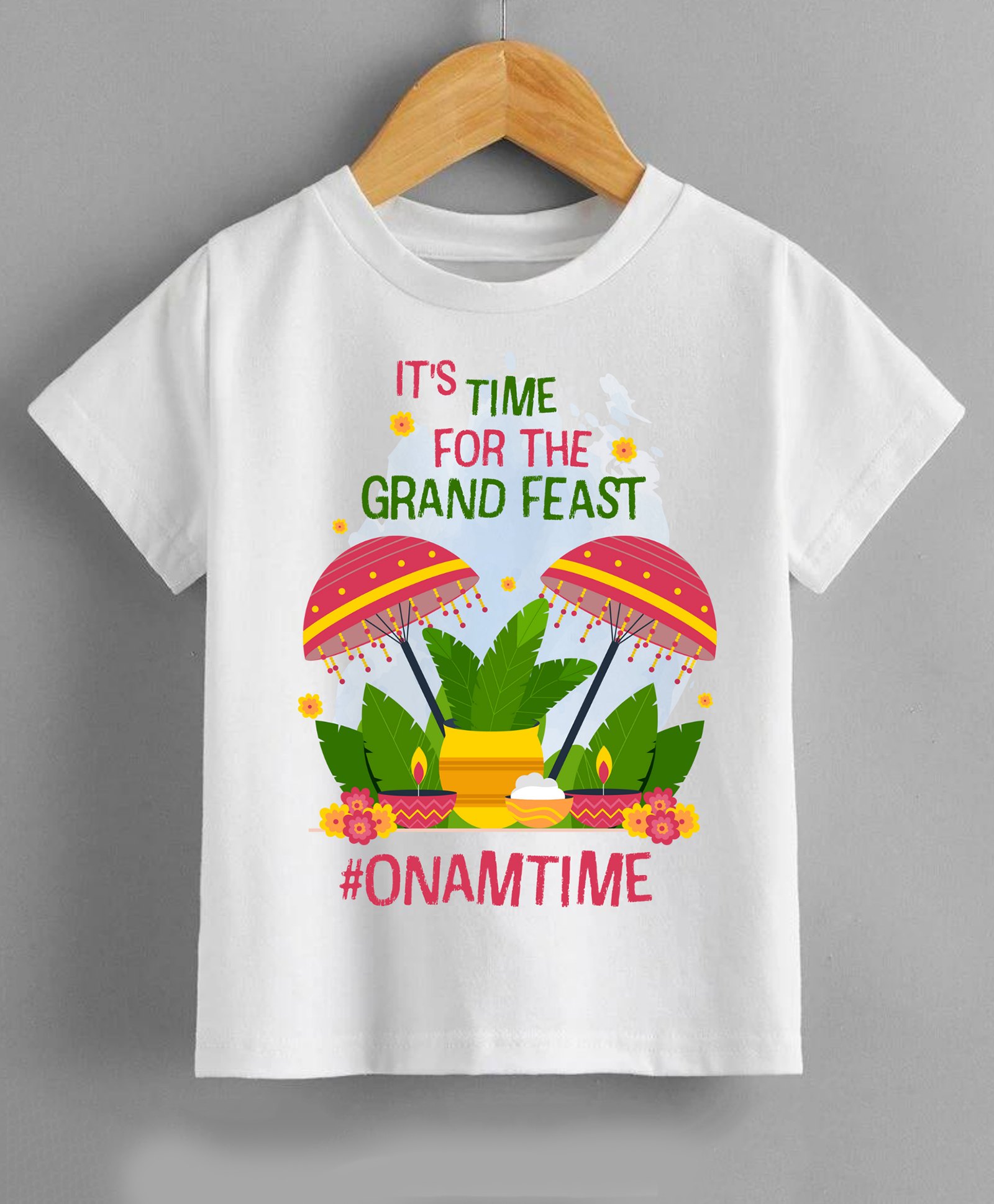 KNITROOT Half Sleeves Grand Feast Onamtime Text Printed Tee - White-image-3