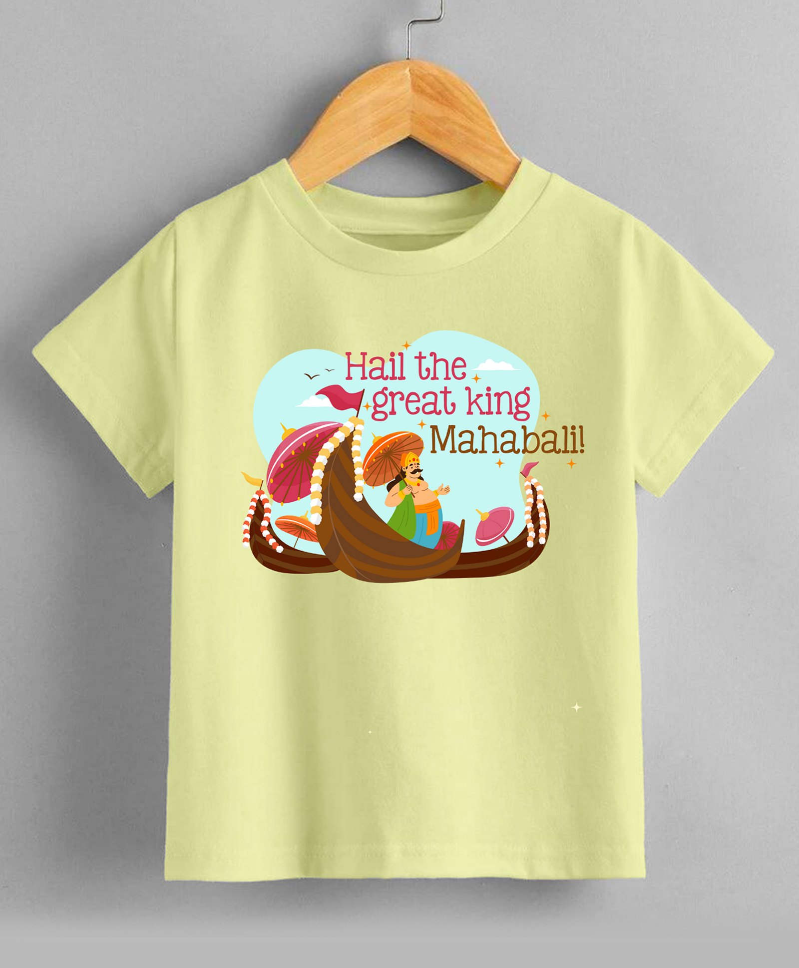 KNITROOT Onam Theme Half Sleeves Hail The Great King Mahaballi Text Printed Tee - Yellow-image-19