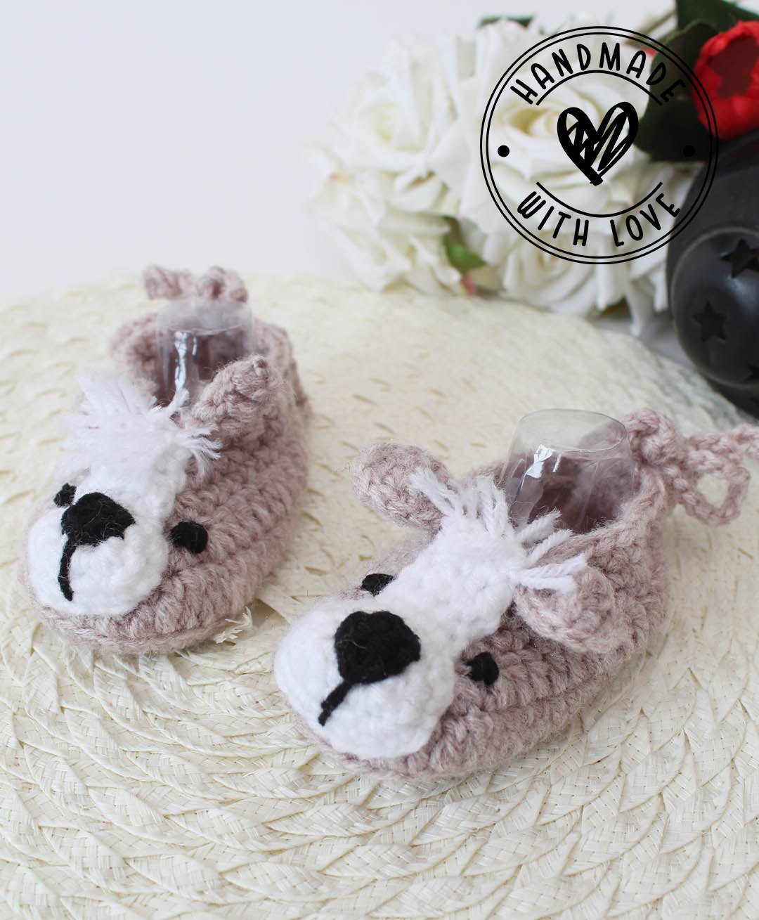 Woonie Handmade Crochet Puppy Design Booties- Beige-image-9