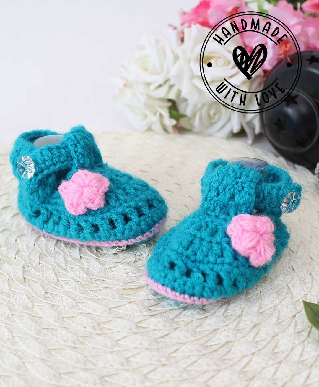 Woonie Handmade Crochet Floral Booties- Blue-image-43
