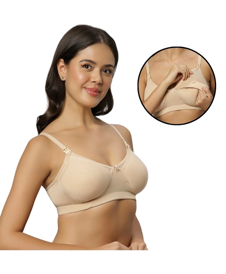 TUMMY Bamboo Cotton Solid Maternity Nursing Light Padded Bra - Beige-picture-16