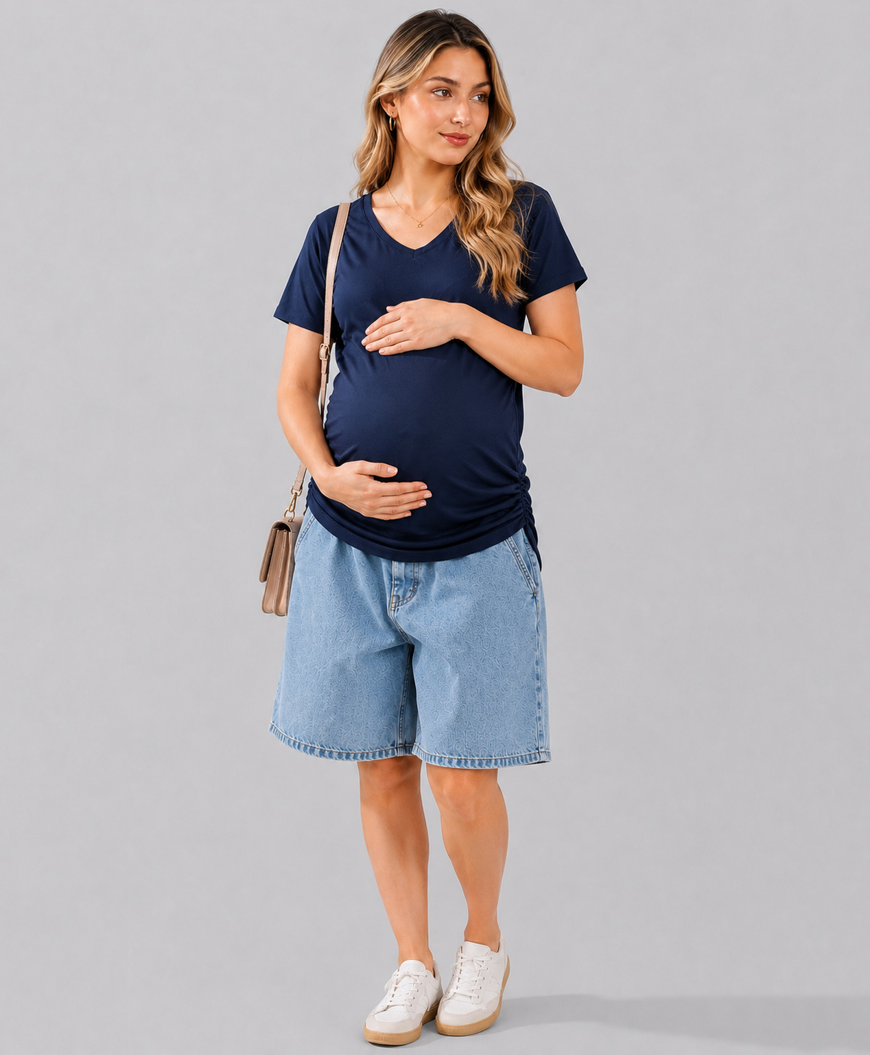 TUMMY Half Sleeves Solid Maternity Tee - Blue-picture-11