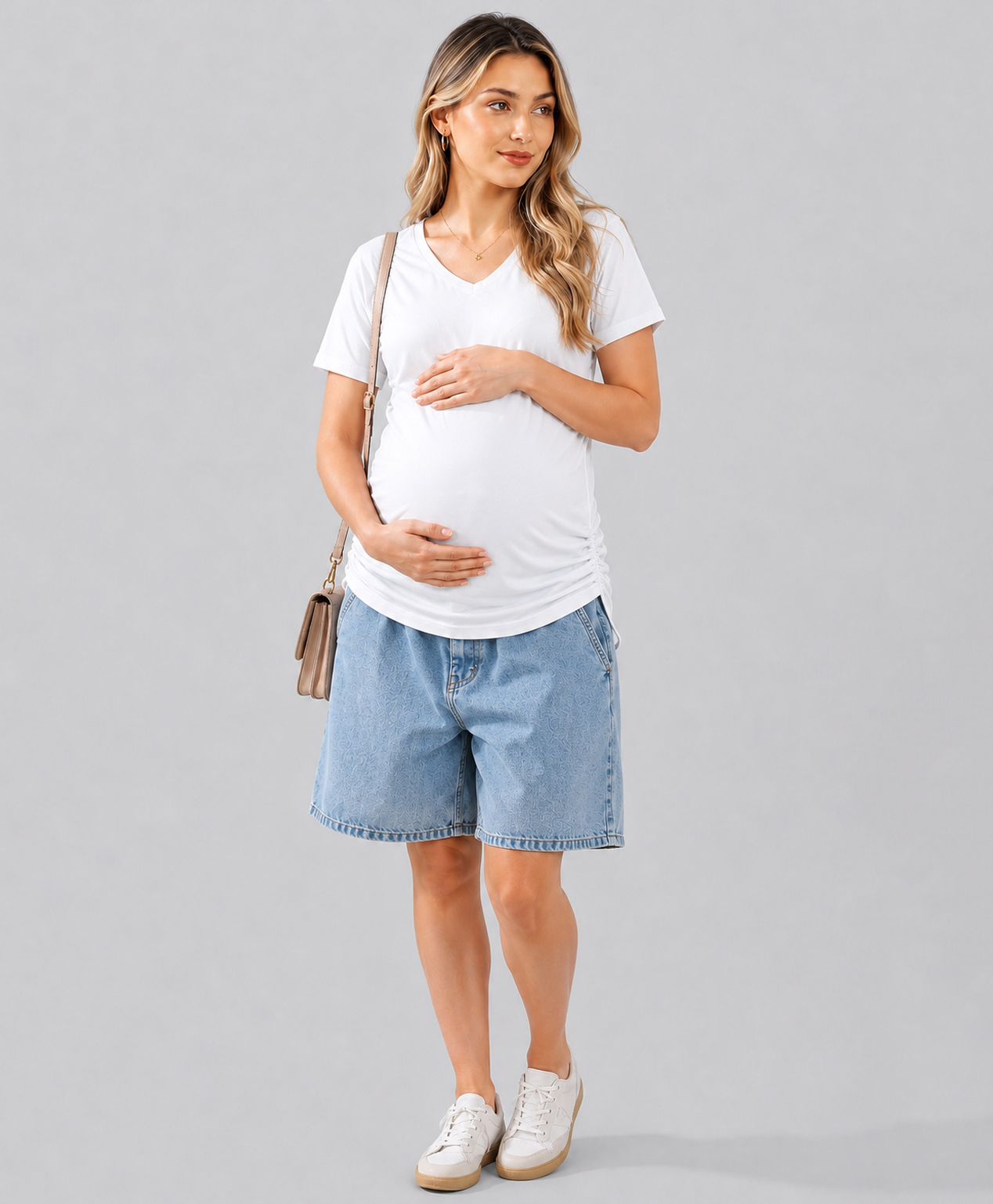 TUMMY Half Sleeves Solid Maternity Tee - White-picture-25