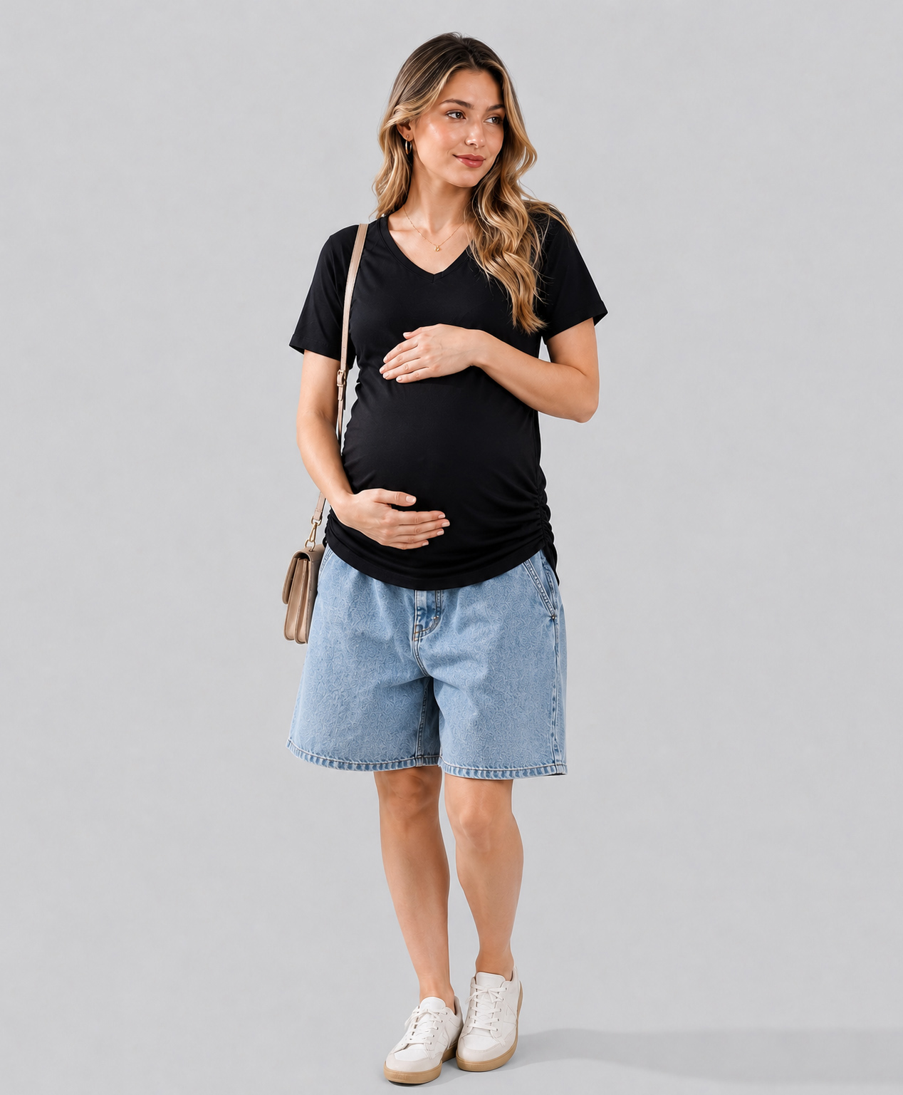 TUMMY Half Sleeves Solid Maternity Tee - Black-picture-24