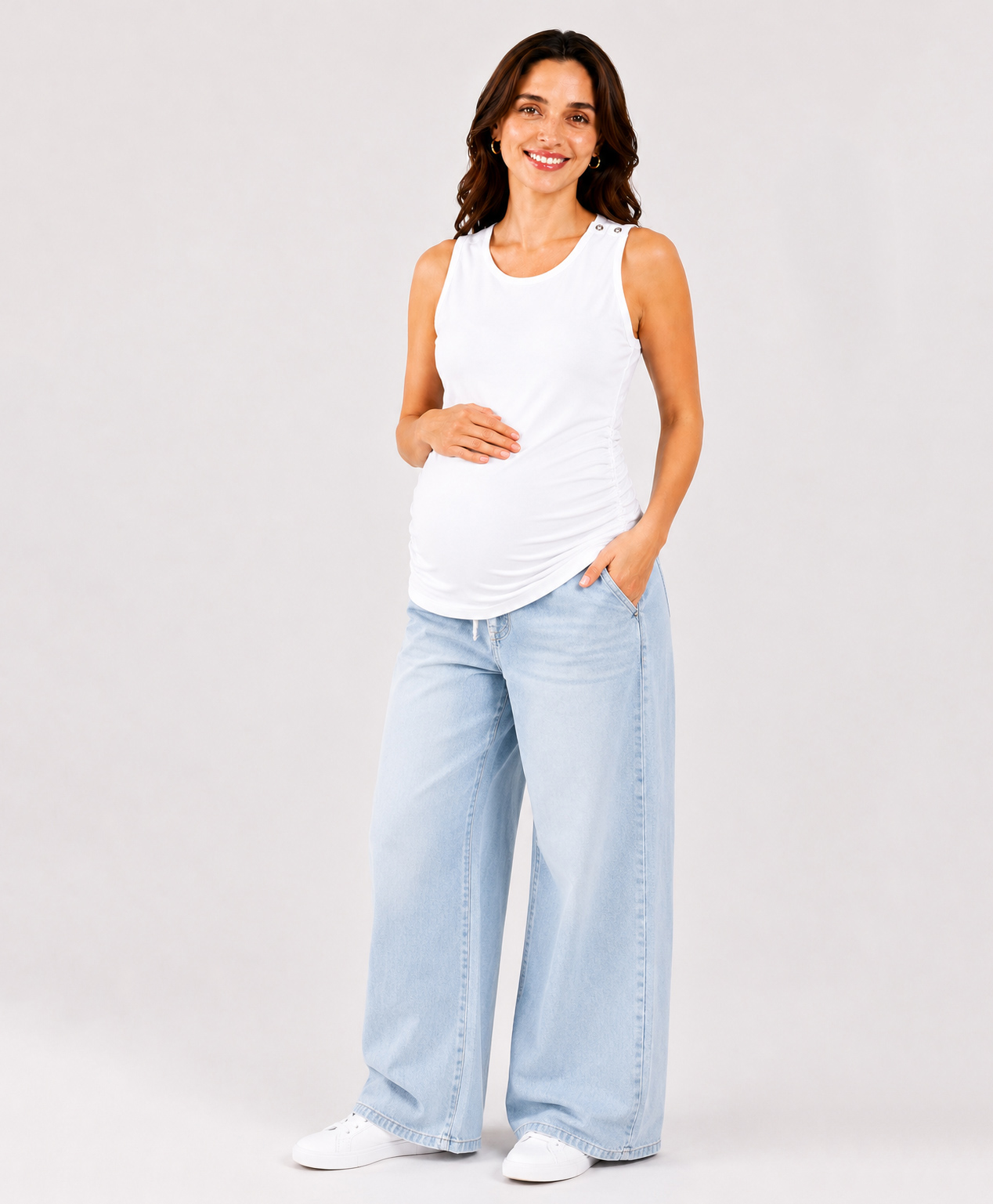 TUMMY Sleeveless Solid Maternity Nursing Tank Top - White-picture-16