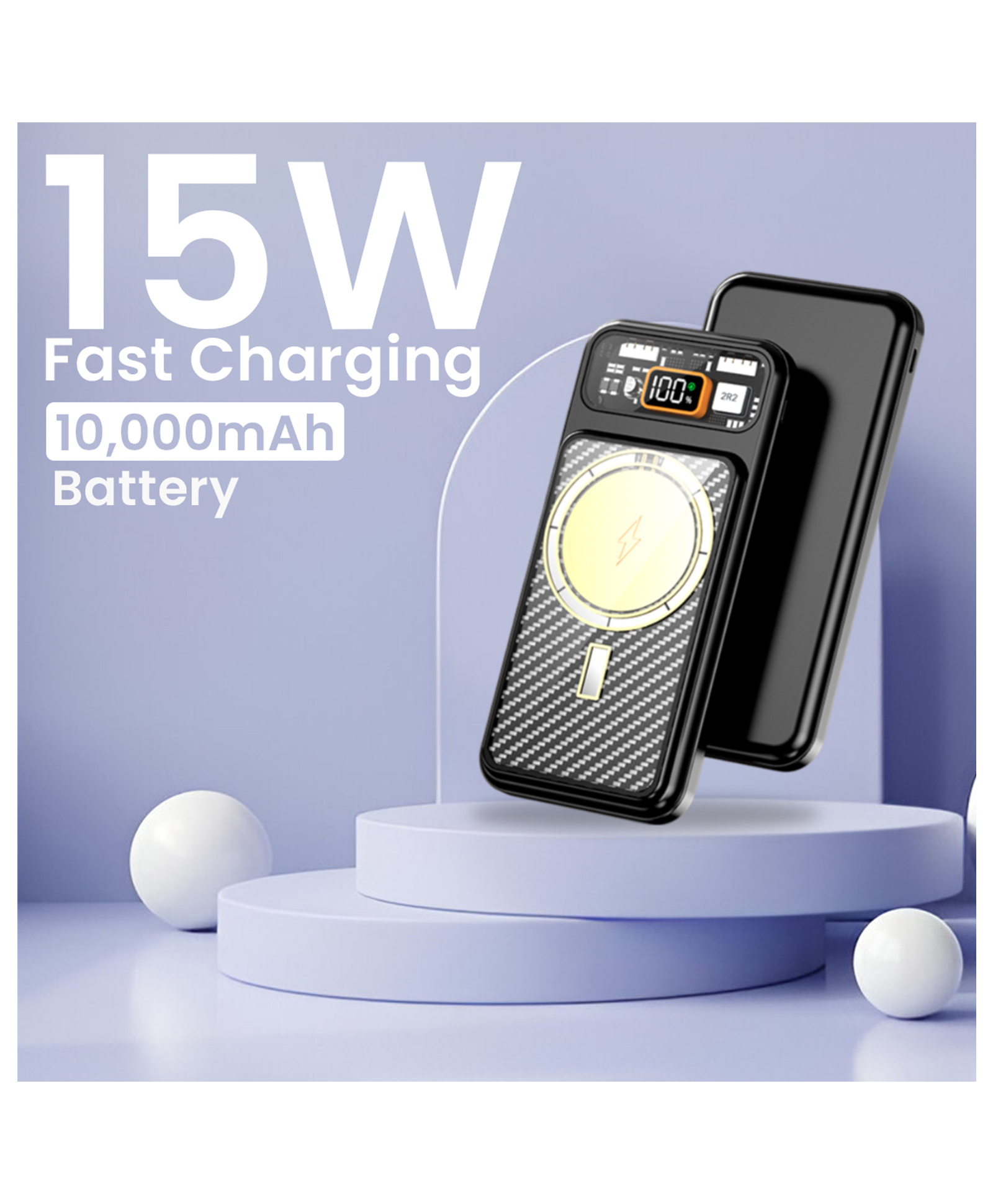 I KALL IKPB10D Wireless Charging 10000 mAh Power Bank with 22.5W Wired Fast Charging and 15W Wireless Charging, Dual USB Output and One Type C Output and Input (Black)-image-3