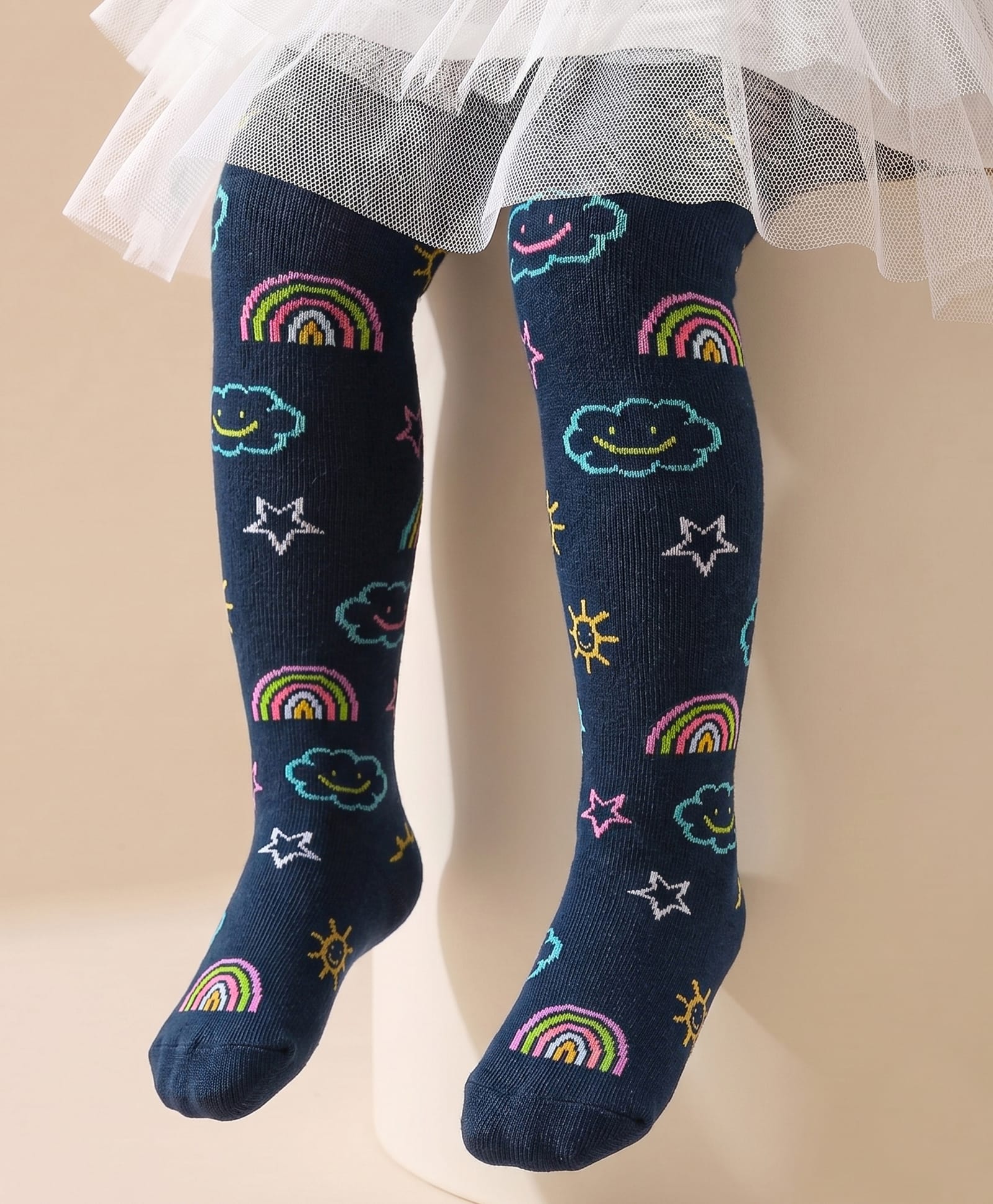 Cute Walk by Babyhug Knit Antibacterial Footed Tights Rainbow Design - Blue-image-16