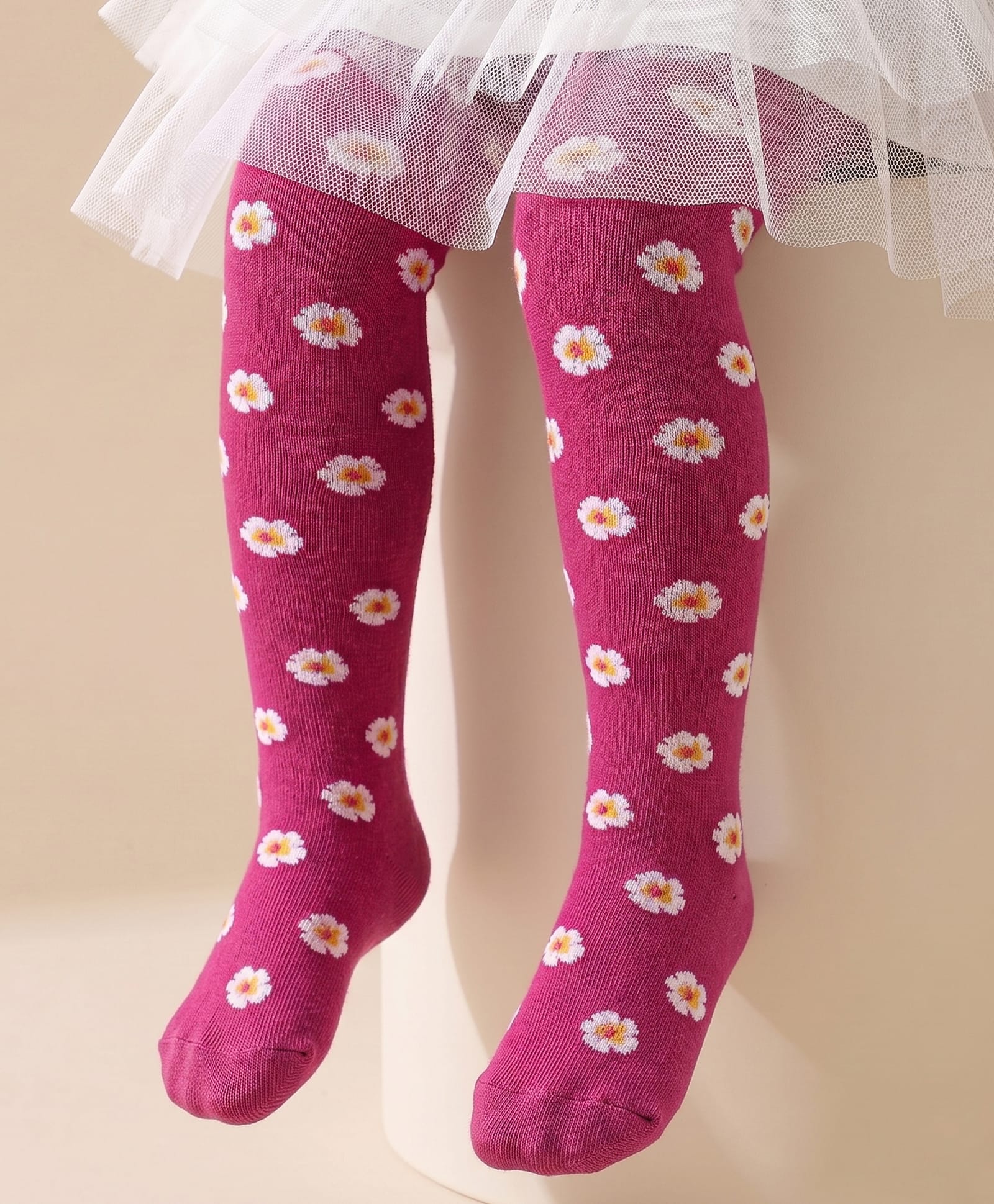 Cute Walk by Babyhug Knit Antibacterial Footed Tights Floral Design - Pink-image-7