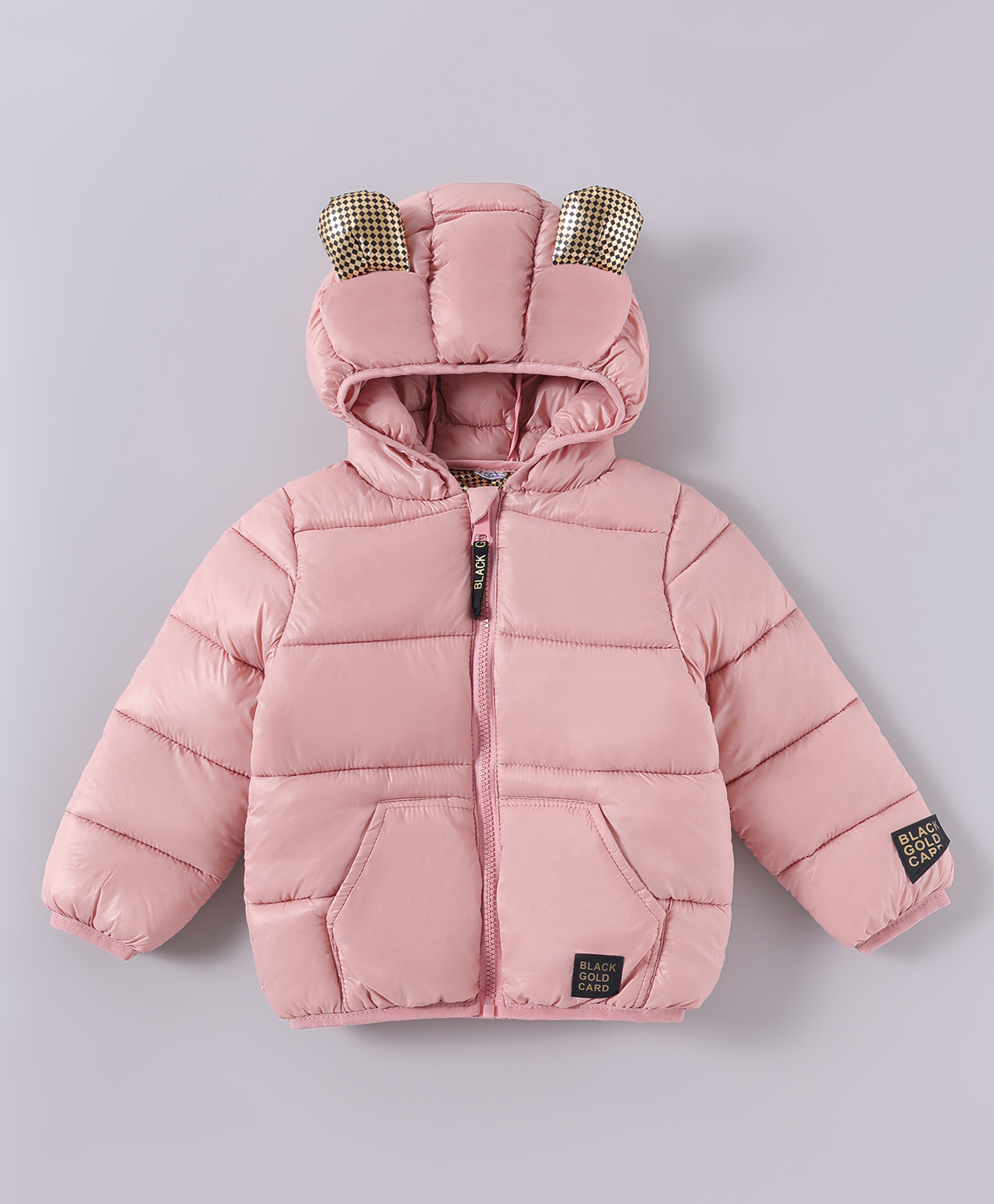 Kookie Kids Full Sleeves Hooded Padded Sweat Jacket With Ear Applique - Pink-picture-15