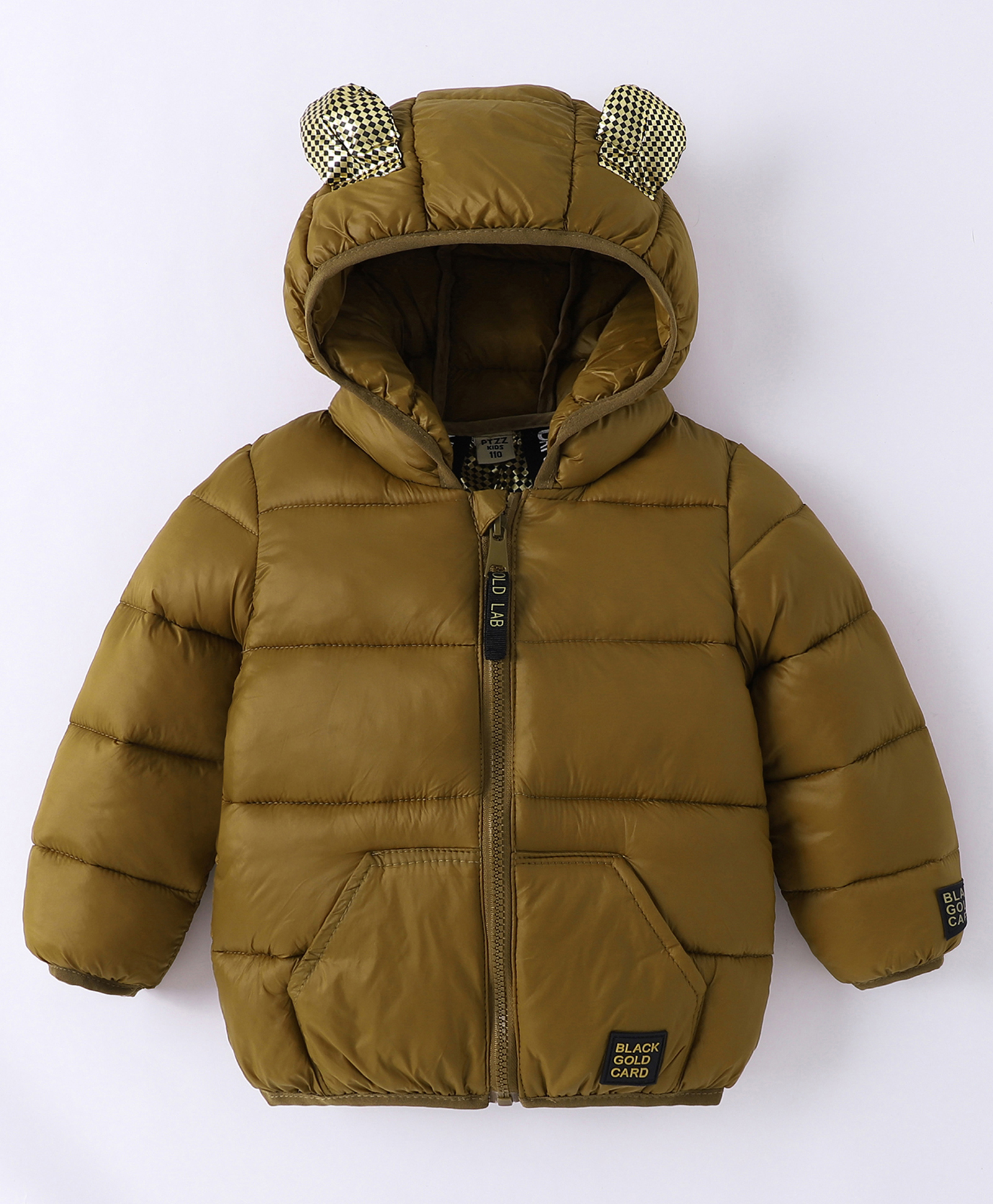 Kookie Kids Full Sleeves Hooded Padded Sweat Jacket With Ear Applique - Light Brown-picture-24