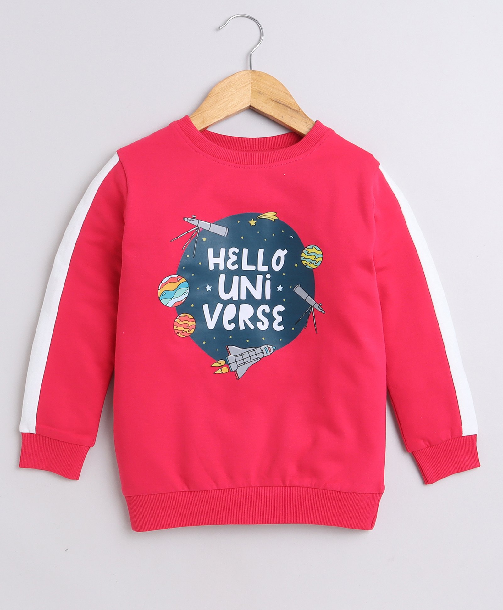 BUMZEE Cotton Looper Full Sleeves Hello Universe Text Printed Sweatshirt - Bright Pink-picture-28