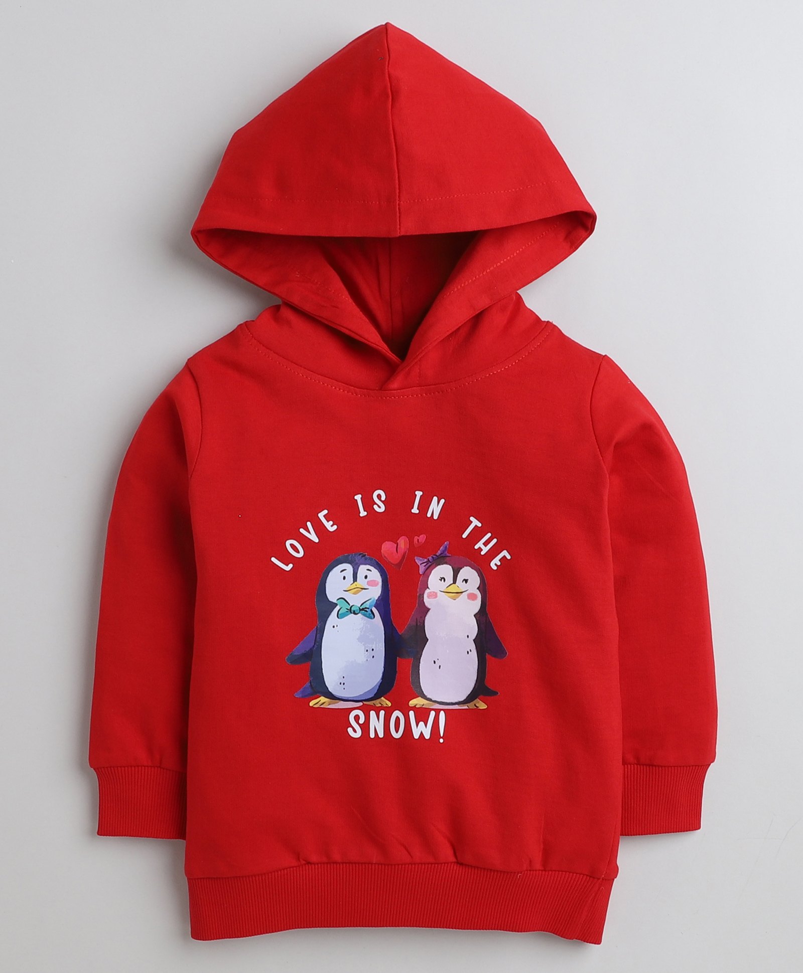 BUMZEE Cotton Fleece Full Sleeves Penguin Printed Hooded Sweatshirt - Red-picture-23