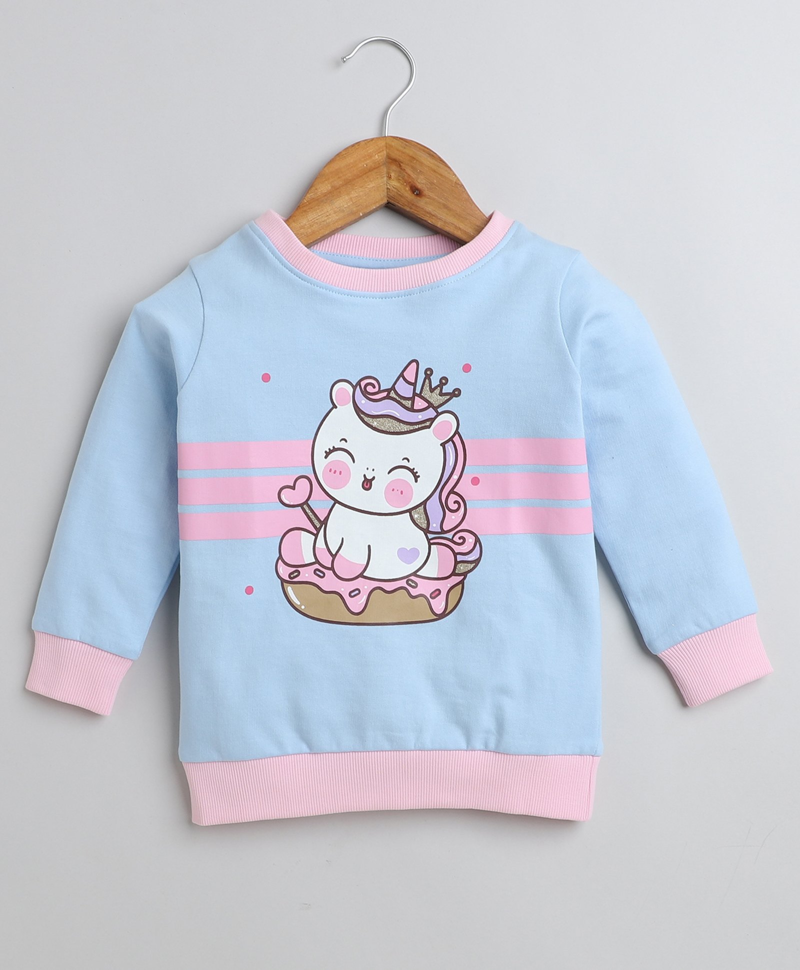 BUMZEE Cotton Looper Full Sleeves Unicorn Printed Sweatshirt - Sky Blue-image-27