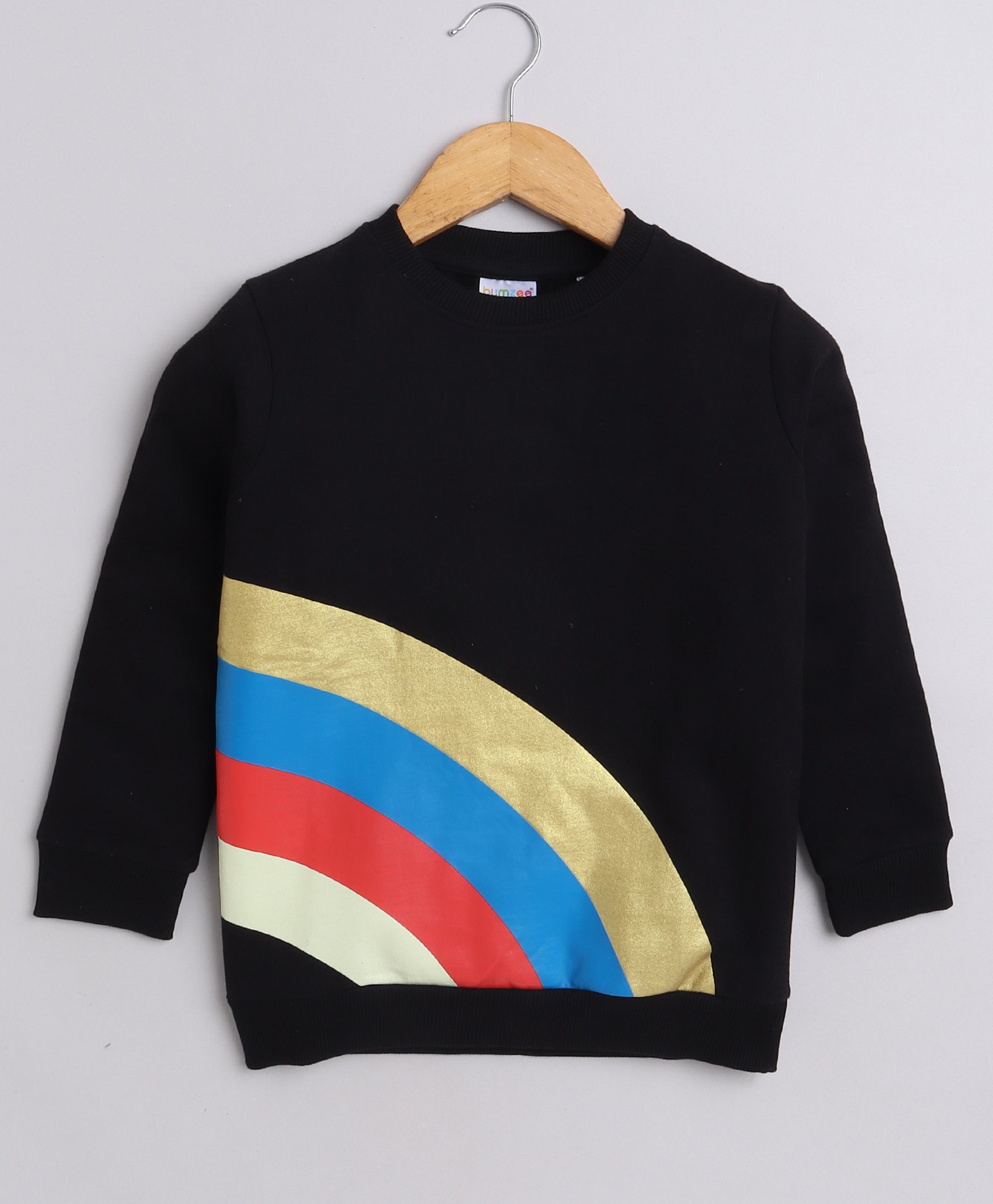 BUMZEE Cotton Looper Full Sleeves Rainbow Printed Sweatshirt - Black-image-39