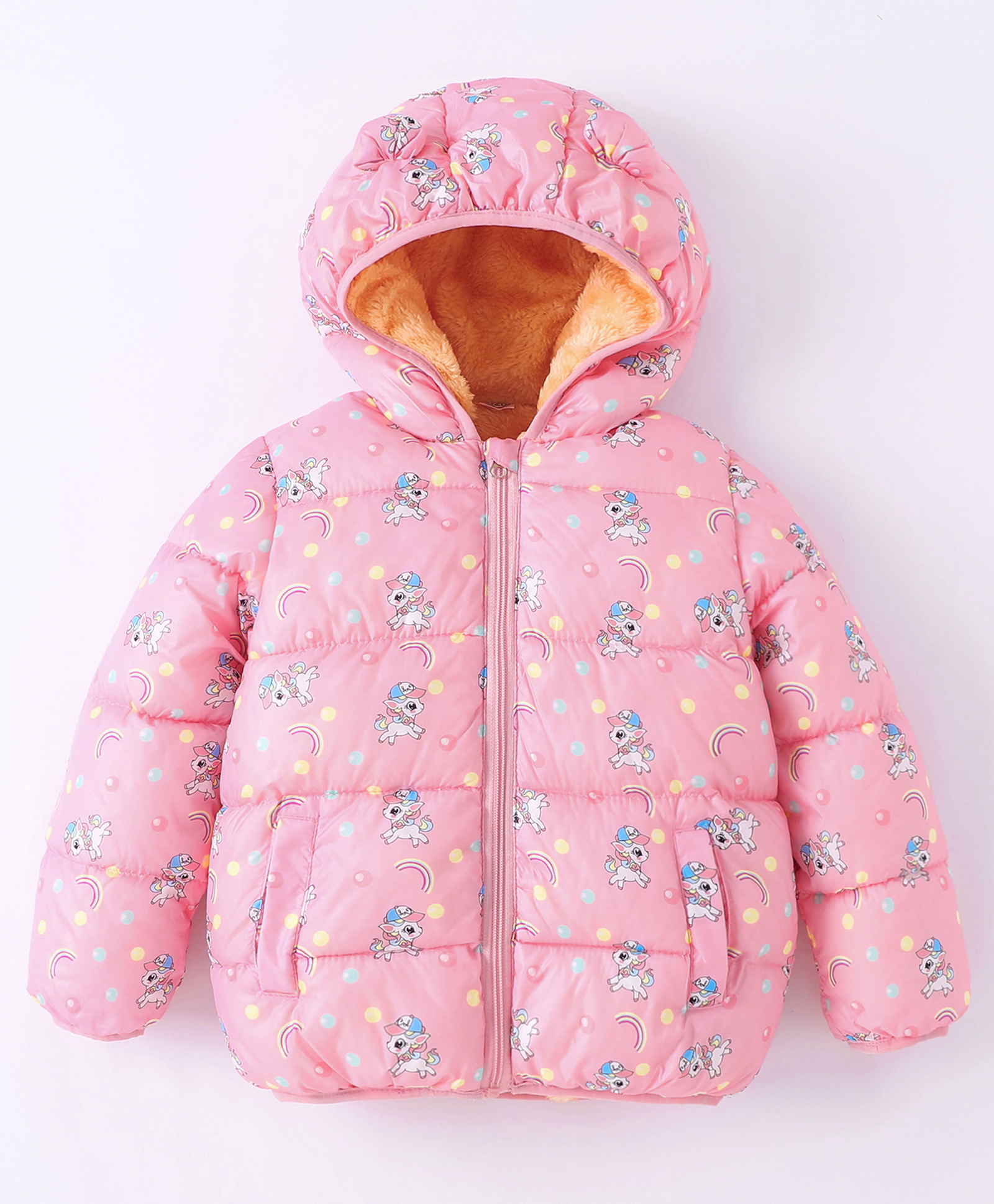 Kookie Kids Full Sleeves Padded Hooded Jacket with Unicorn Print - Pink-image-34
