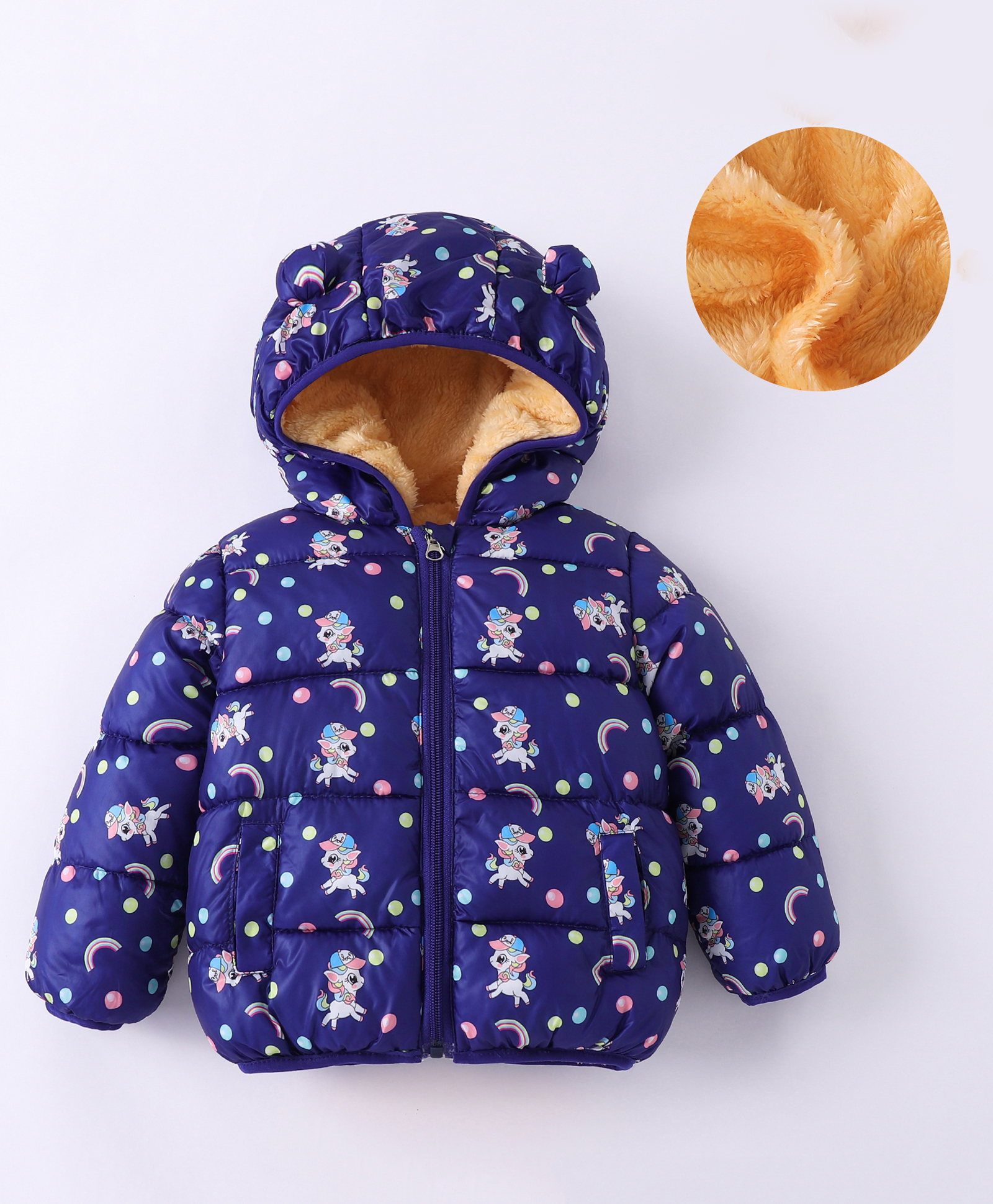 Kookie Kids Full Sleeves Padded Hooded Jacket with Unicorn Print - Blue-image-33