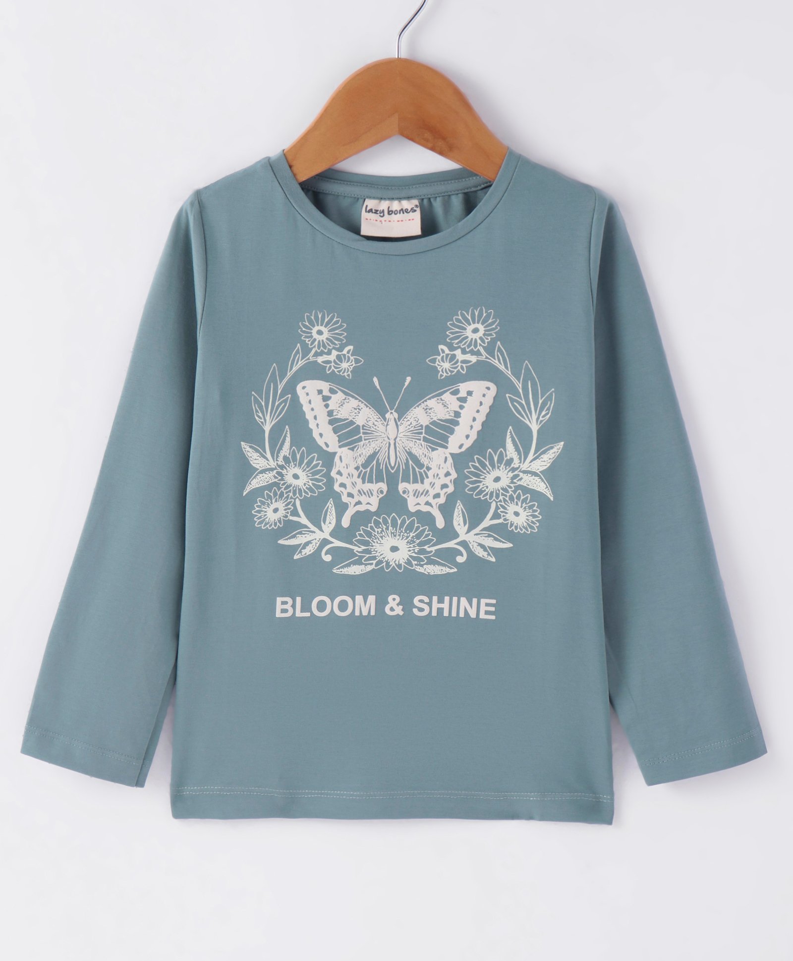 Lazy Bones Sinker Knit Full Sleeves T-Shirt with Text & Butterfly Print - Blue-picture-31