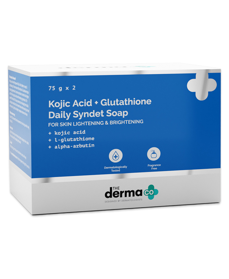 the derma co The Derma Co. Kojic Acid + Glutathione Daily Syndet Soap with Kojic Acid, L-Glutathione & Alpha-Arbutin for Skin Lightening & Brightening pack of 2 - 75 g each-picture-17