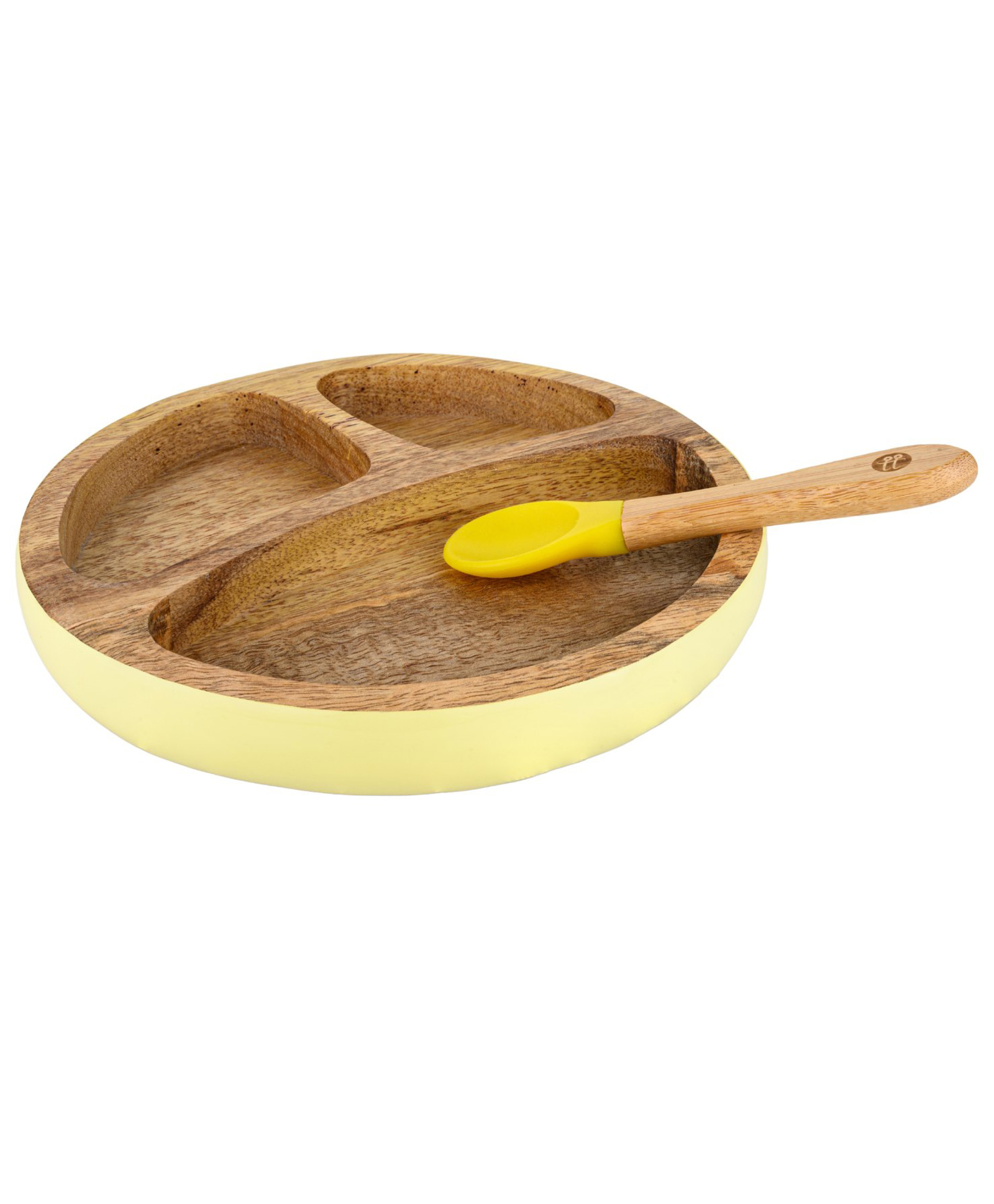 Taabartoli Wooden Round Plate with Silicone Suction and Spoon - Yellow-picture-7
