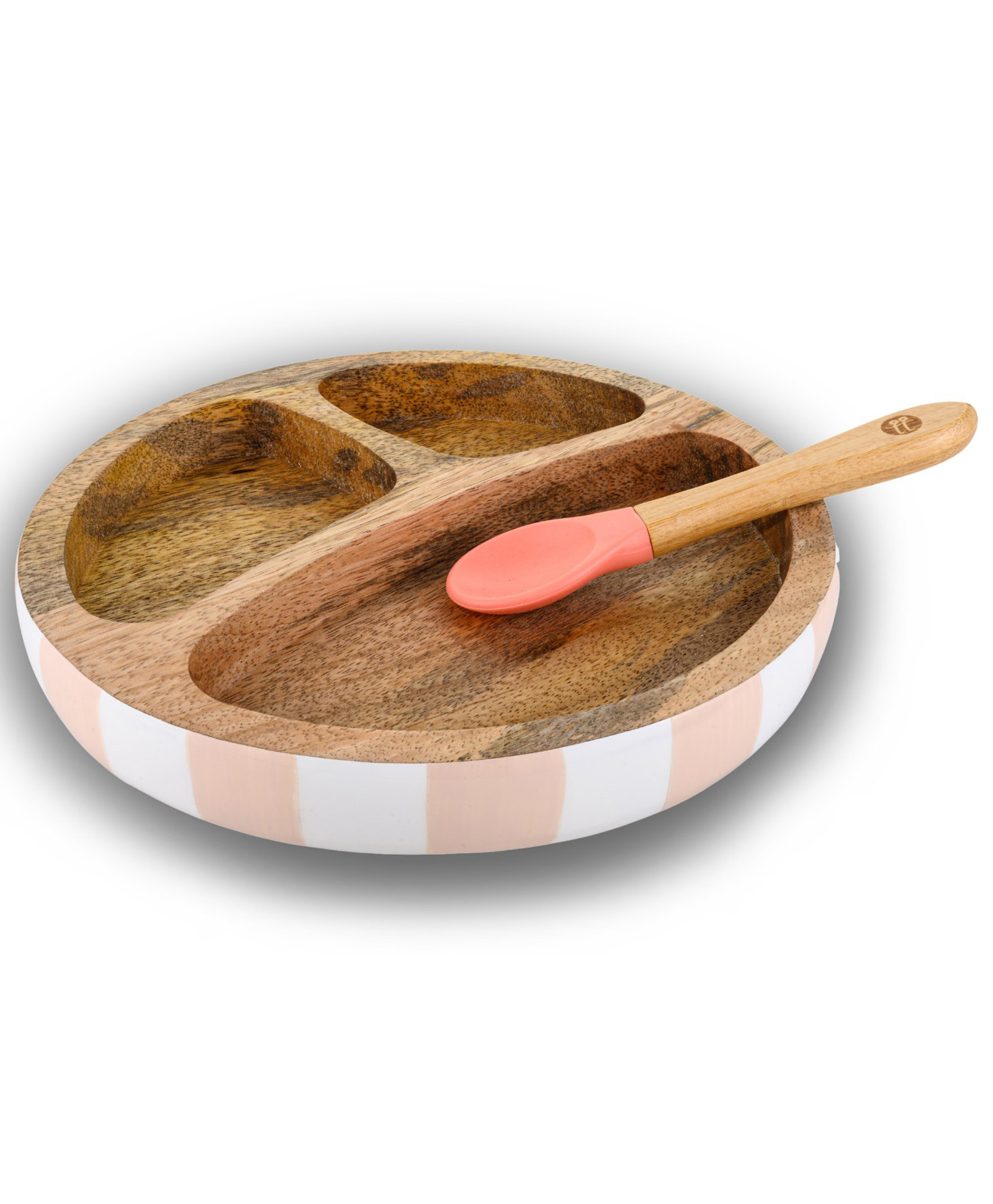 Taabartoli Wooden Round Plate with Silicone Suction and Spoon - Stripes-picture-9