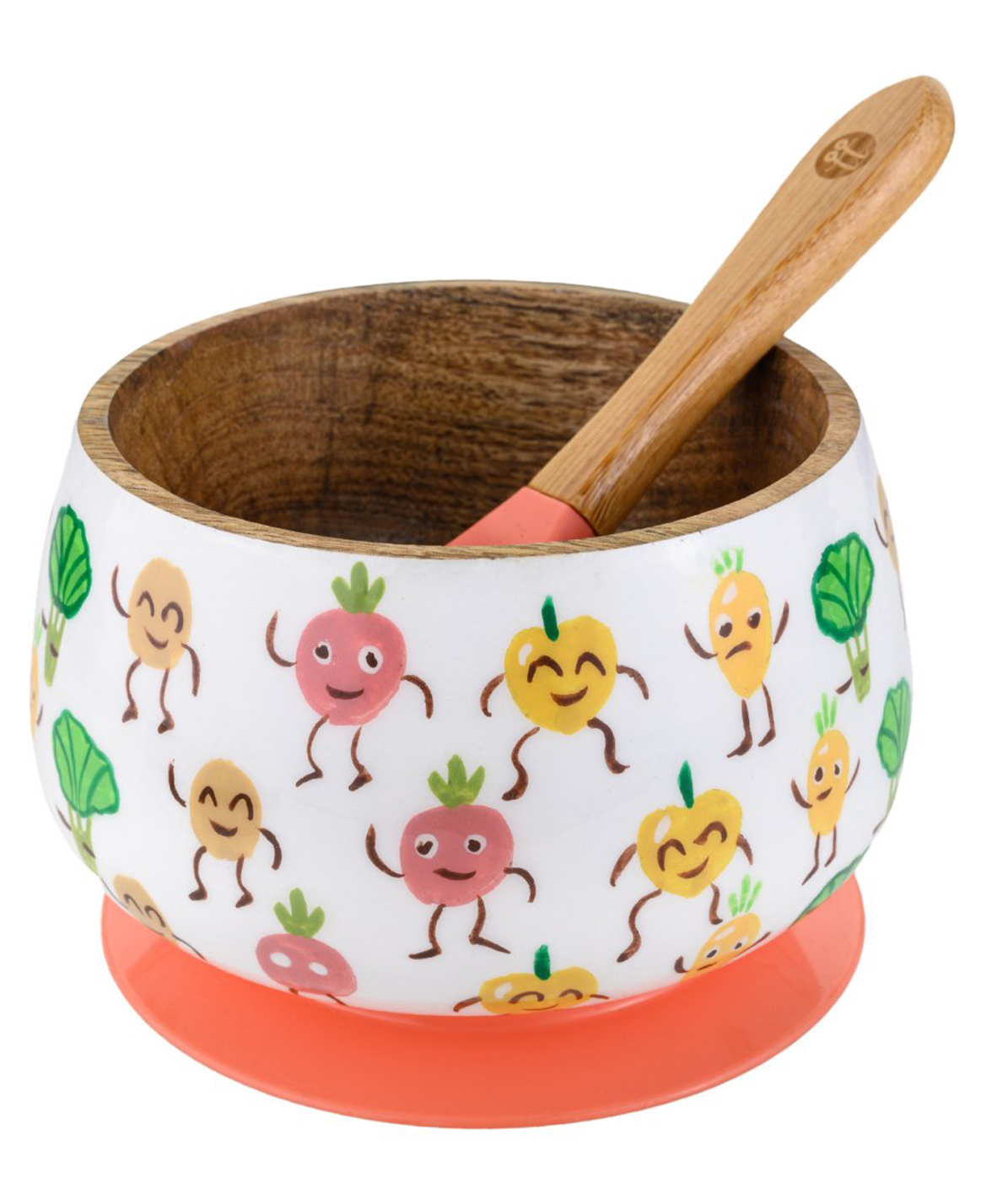 Taabartoli Veggie Delight Wooden Suction Bowl and Spoon Set - Orange-picture-8