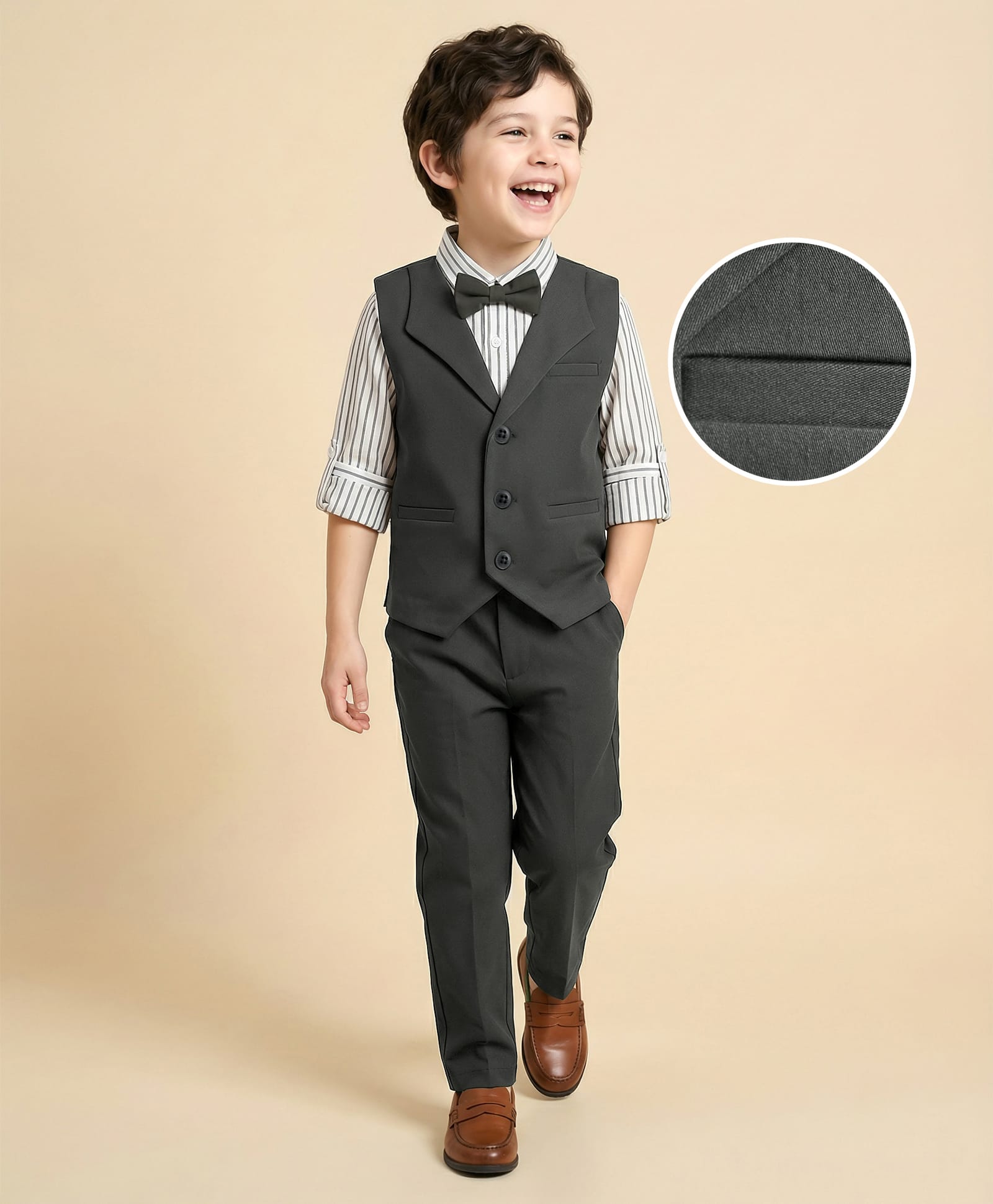 Mark & Mia Woven Full Sleeves Solid Colour 3 Piece Party Suit With Bow - Black-picture-31