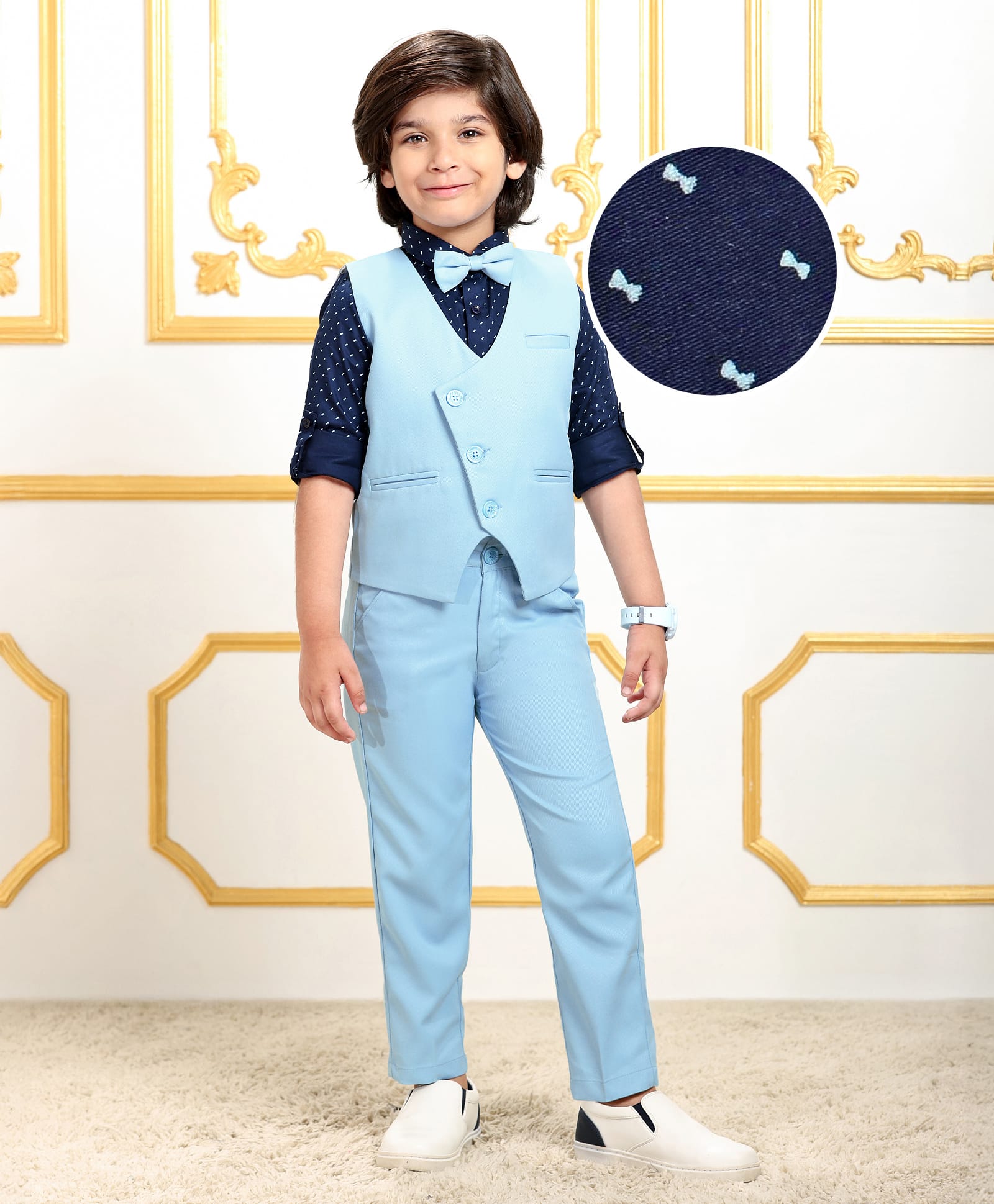 MARK & MIA BOYS FULL SLEEVES 3 PCS WAISTCOAT PARTY SUITS WITH BOW DETAILING Multi-18-24m-picture-16