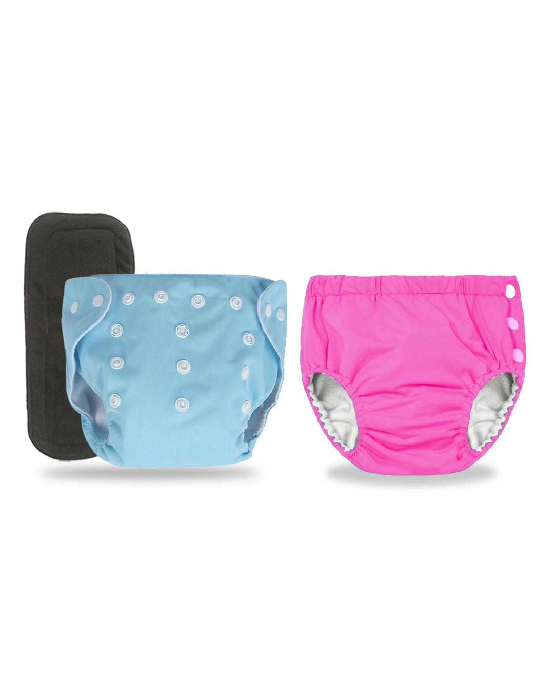 Chinmay Kids Combo of Baby Swim Diaper Waterproof Reusable Leakproof Adjustable Pool Swimsuit & Adjustable Size Baby Cloth Button Diaper Washable/Reusable Nappies for Infants With Black Insert