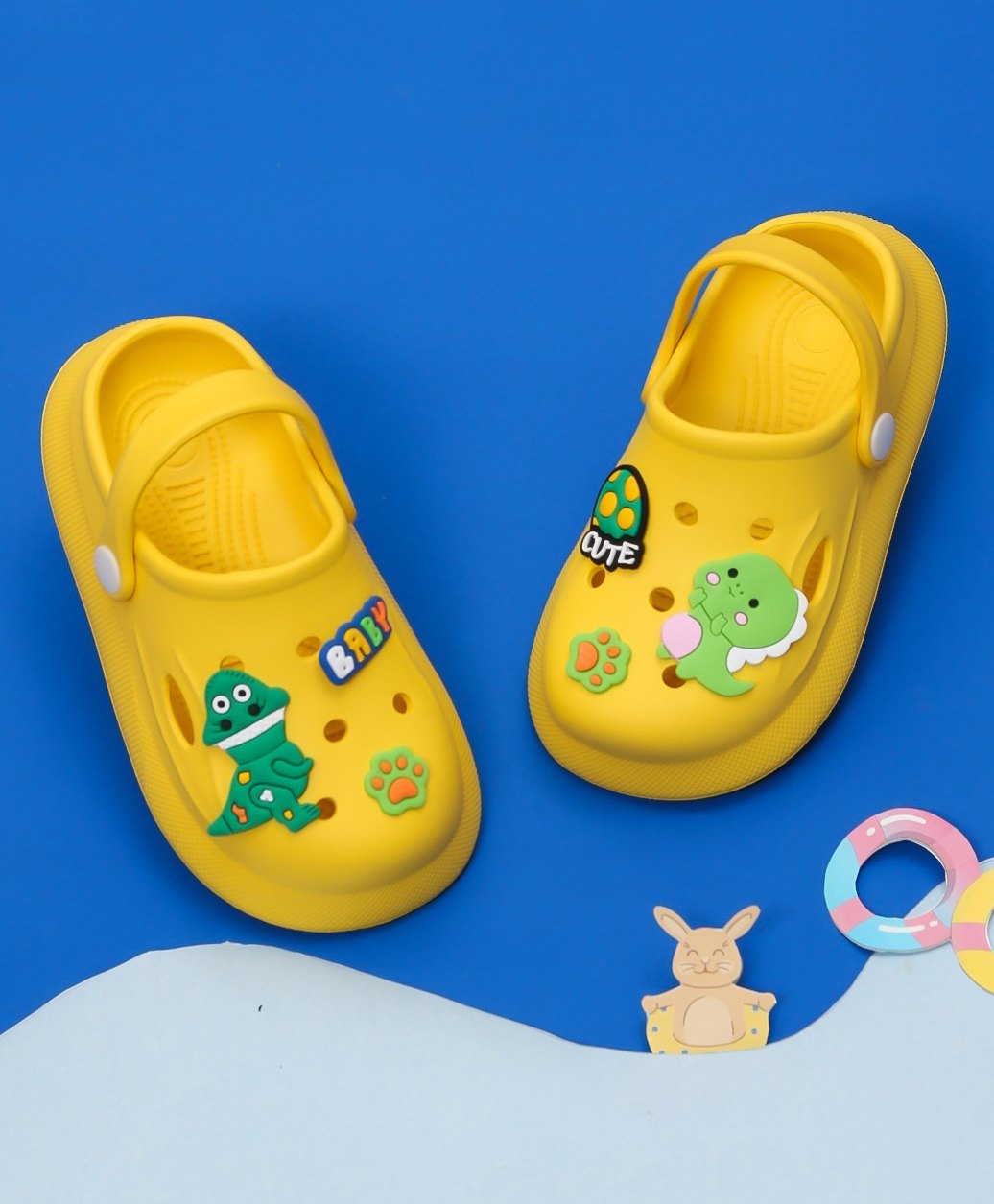 Yellow Bee Rubber Dinosaur Applique Detailed Slingback Clogs - Yellow-picture-27