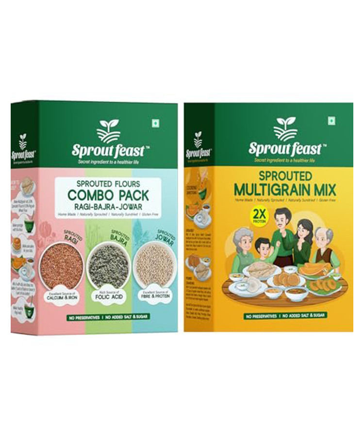 Sprout Feast Combo Flours Pack 750 g & Sprouted Multigrain Add on Mix Flour 500 g|Naturally Dried Sprouted Millets & Pulses|Gluten Free-image-17