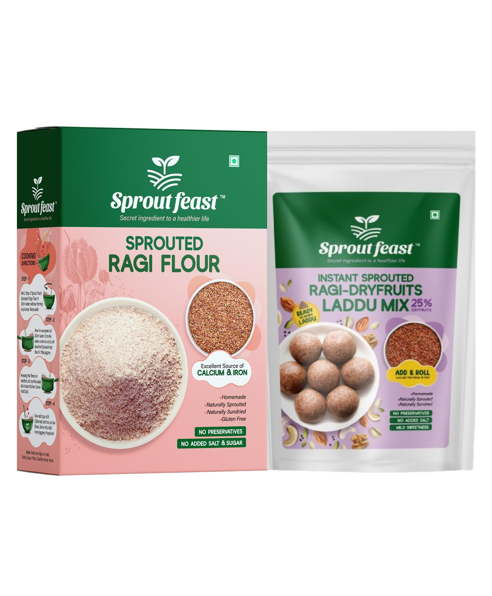 Sprout Feast Sprouted Ragi Flour 800 g & Instant Sprouted Ragi Dry fruits Laddu Mix 250 g|Ready to Make Laddus|With 25% Nuts and Seeds-image-18