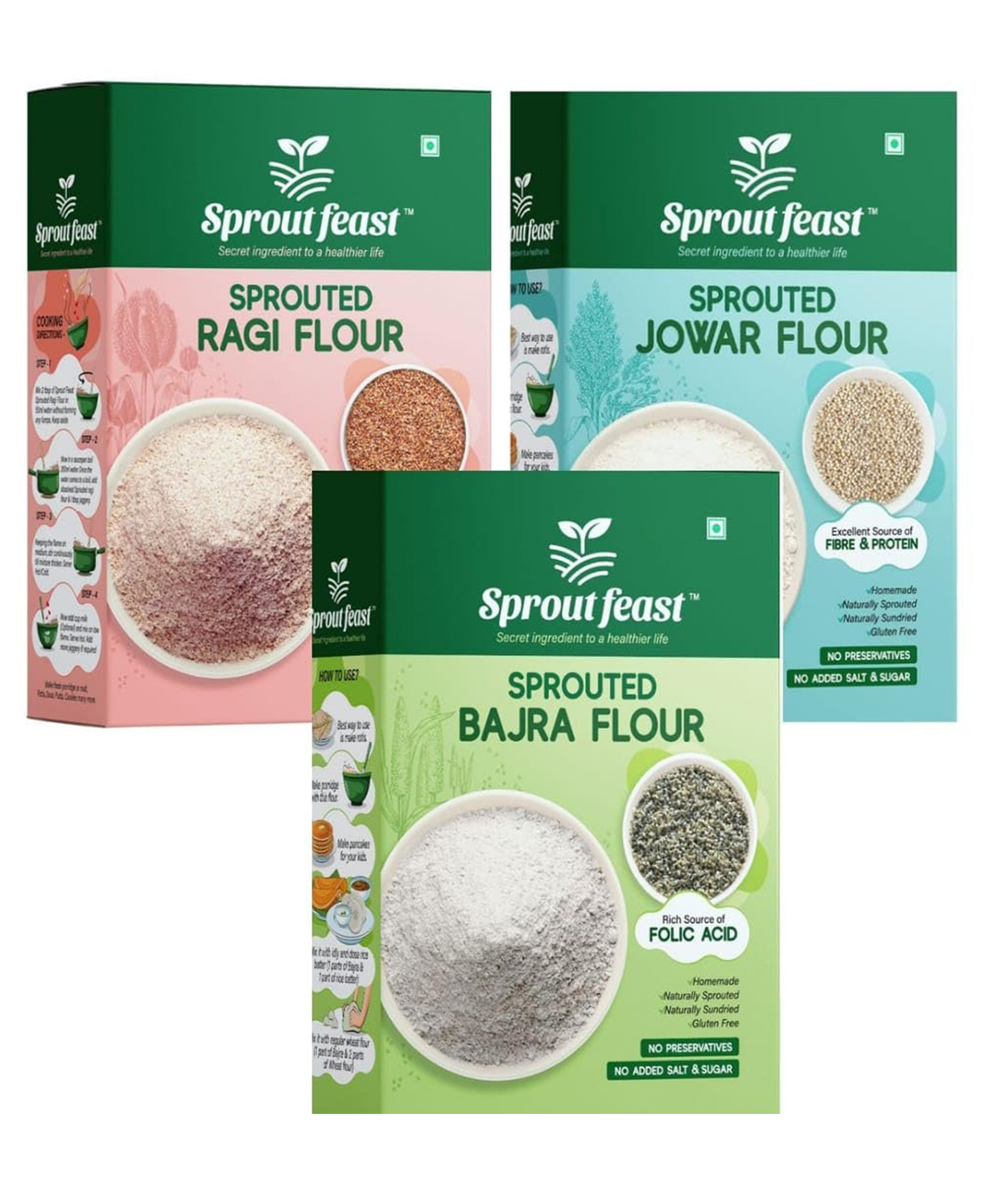 Sprout Feast Sprouted flours Combo packs|Sprouted Ragi 800 g|Sprouted Jowar 800 g|Sprouted Bajra 800 g|100% Homemade & Naturally Dried | Gluten Free-image-23