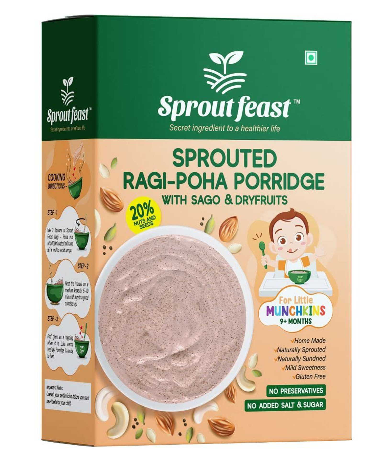 Sprout Feast Sprouted Ragi Poha Porridge Mix 250 g |Instant Cereal for 9+Months Babies-image-19