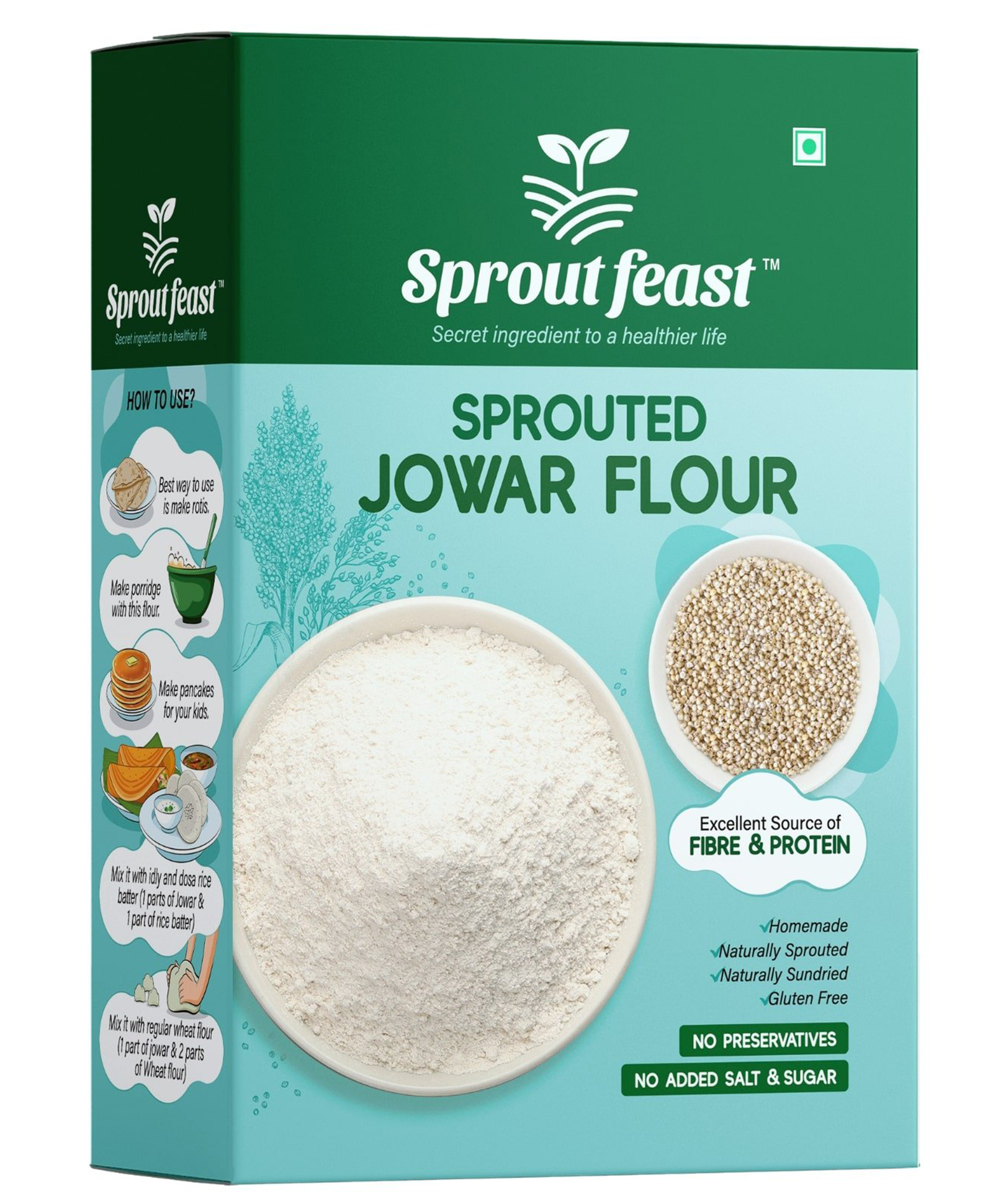 Sprout Feast Sprouted Jowar Flour 800 g|100% Homemade & Naturally Dried |Gluten Free-image-19