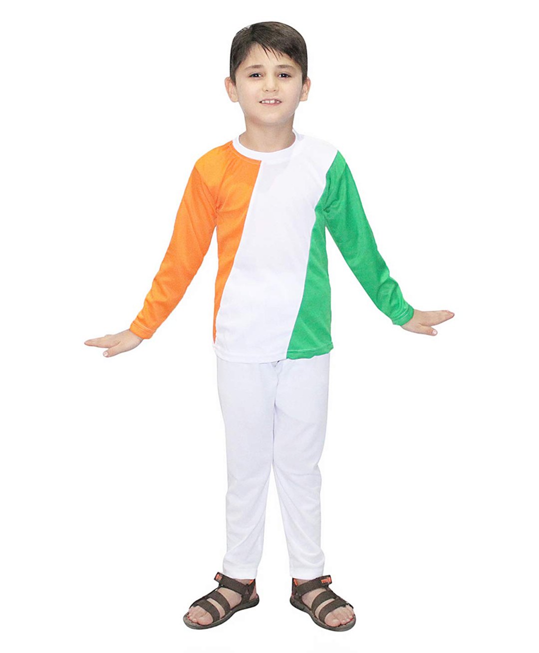 Kaku Fancy Dresses Independence Day Theme Full Sleeves Tricolor Printed Tee & Pant Set - Multi Colour-image-21