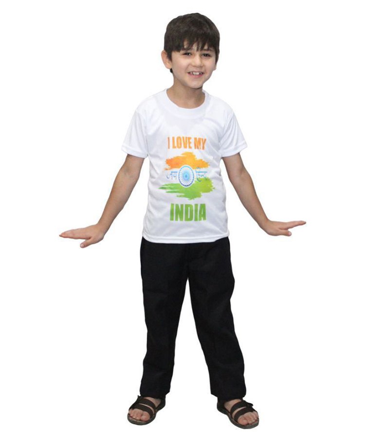 Kaku Fancy Dresses Independence Day Theme I Love My India Text Printed Tee - Multi Colour-image-44