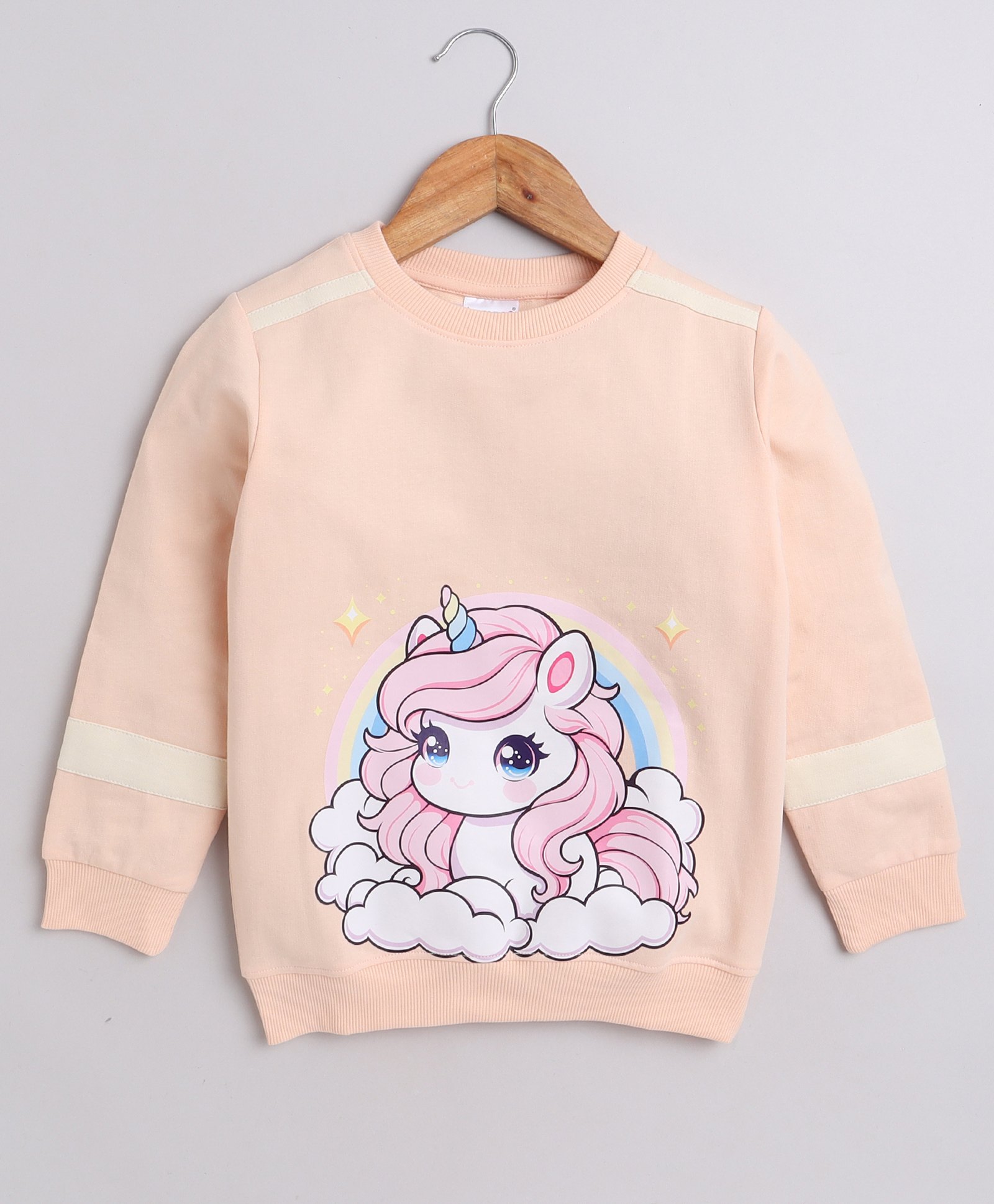 BUMZEE Cotton Looper Full Sleeves Unicorn Printed Sweatshirt - Peach-image-39