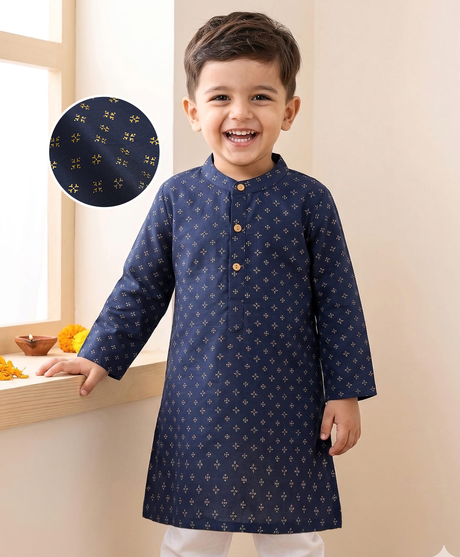 Babyhug Cotton Woven Full Sleeves Printed Kurta - Navy Blue-image-19