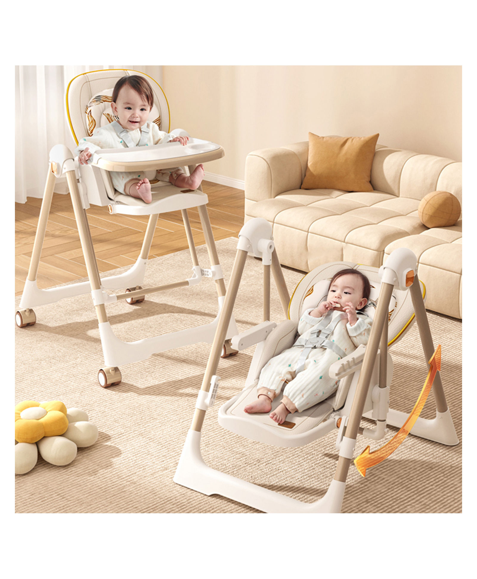 R for Rabbit Marshmallow Smart High Chair- Abstract Beige-image-2