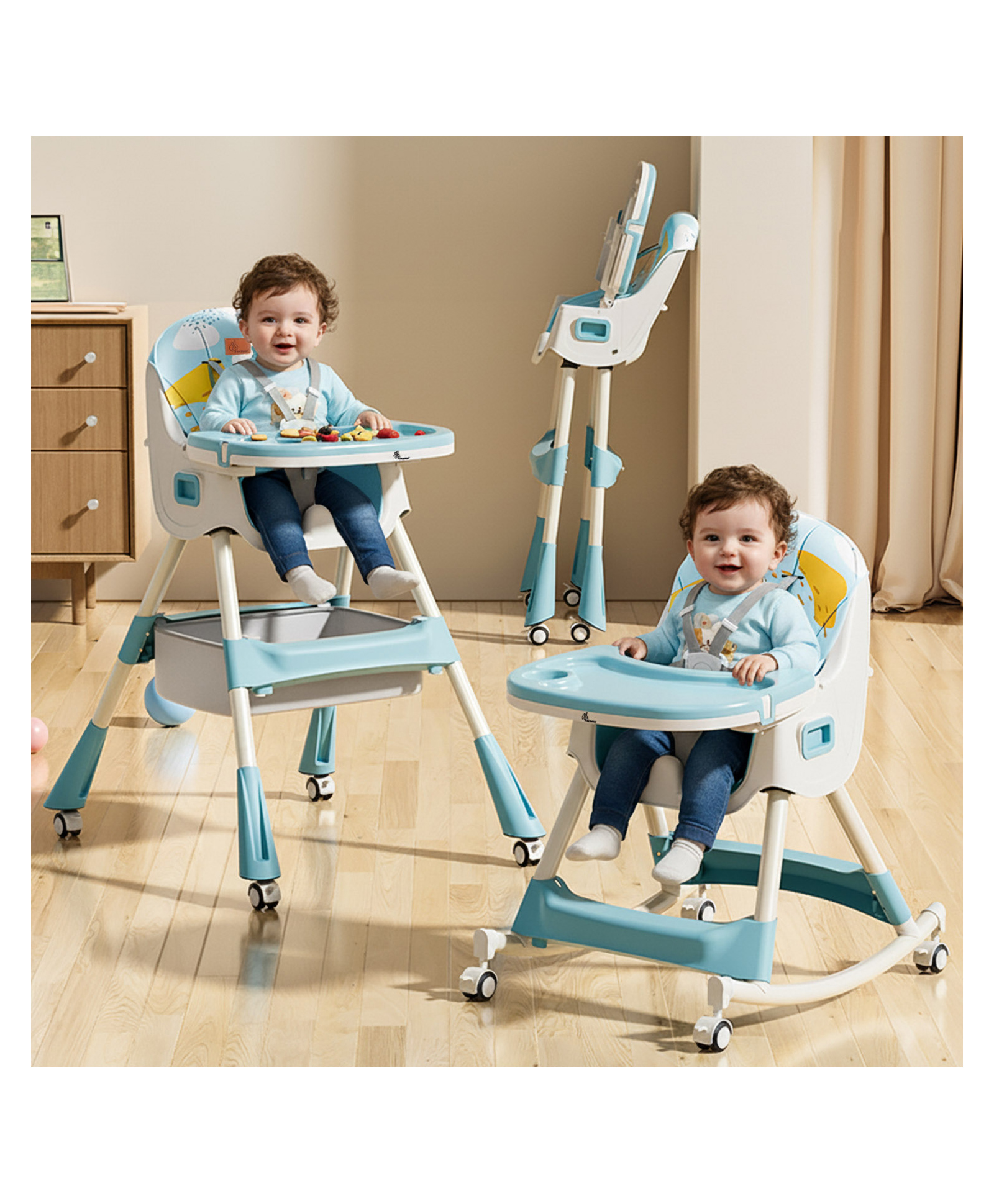 R for Rabbit Sugar Doodle Plus Convertible High chair - Lake Blue