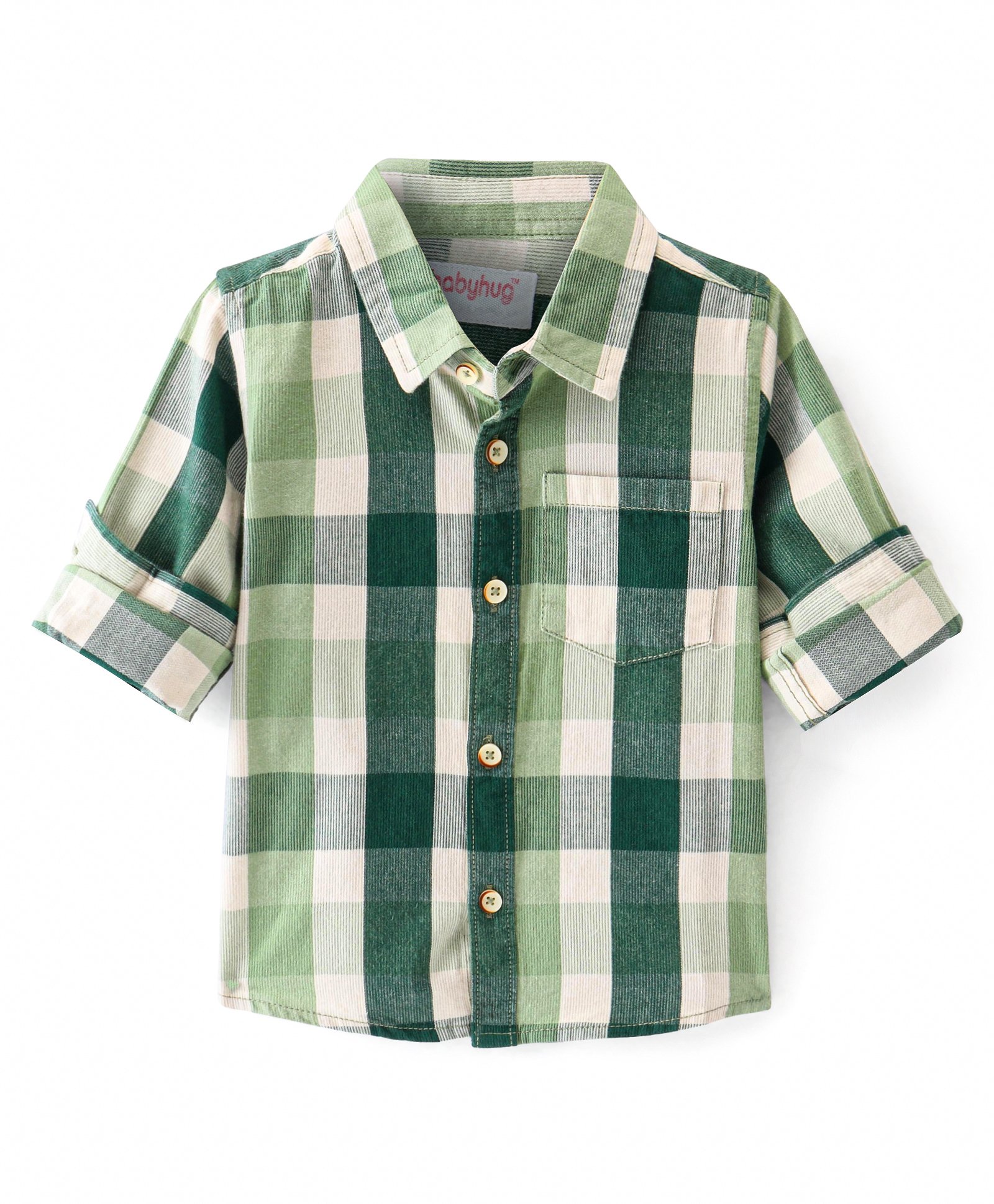Babyhug Cotton Woven Full Sleeves Checks Shirt - Green & White-image-24