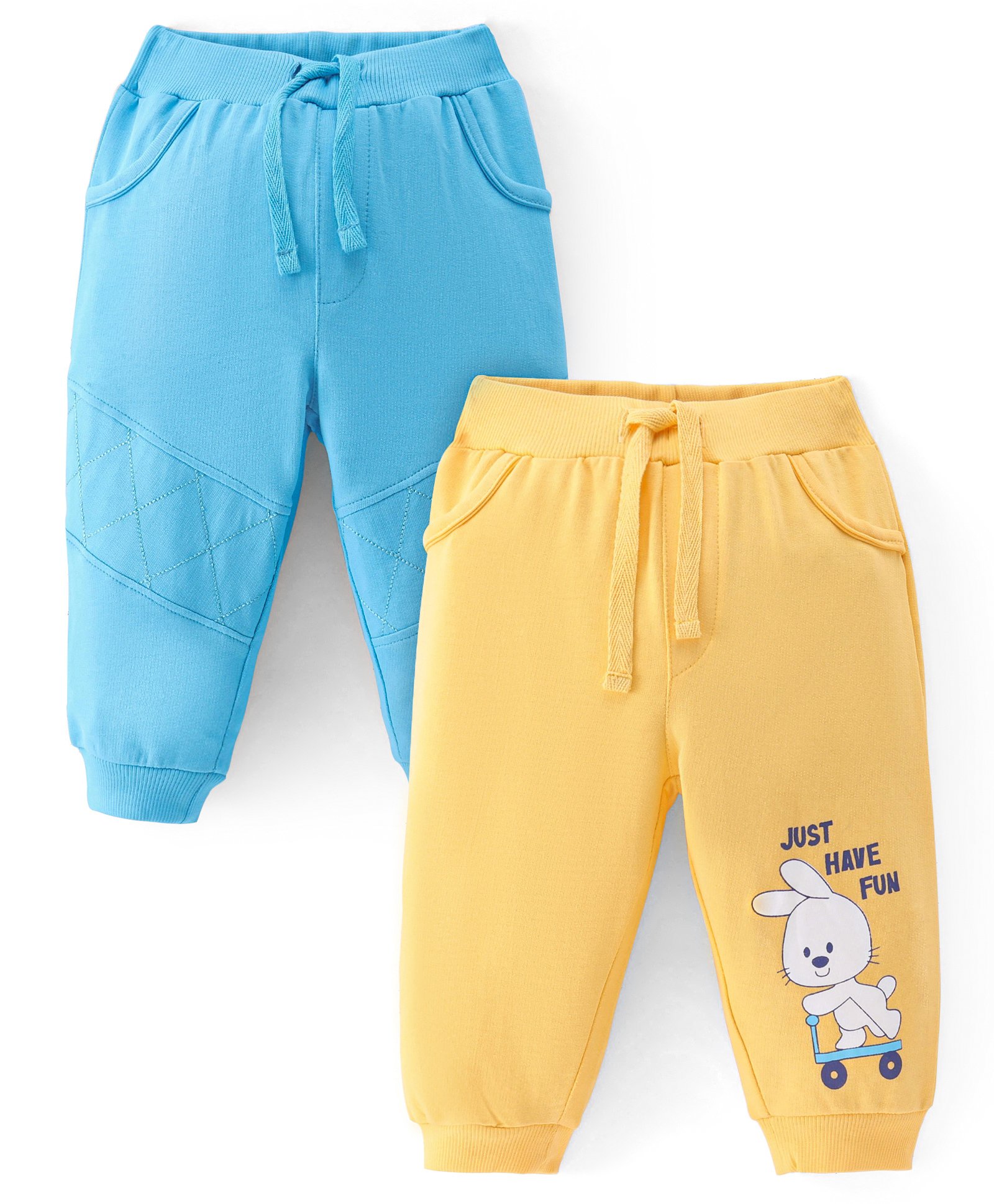 Doodle Poodle Full Length Light Weight Cotton Looper Bunny Printed Lounge Pants Pack of 2 -Blue & Yellow-image-47