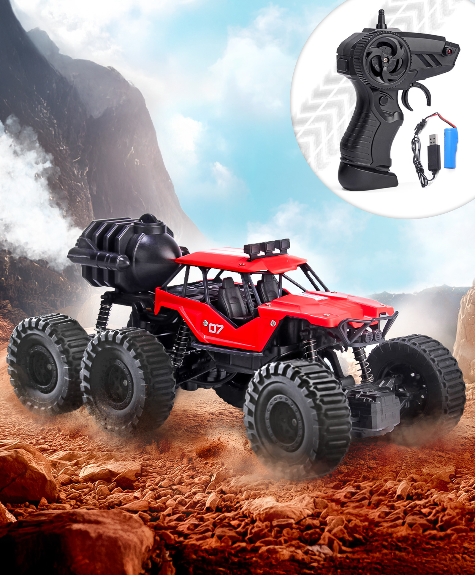 Mud Master RC Car with Mist Smoke Spray - Red