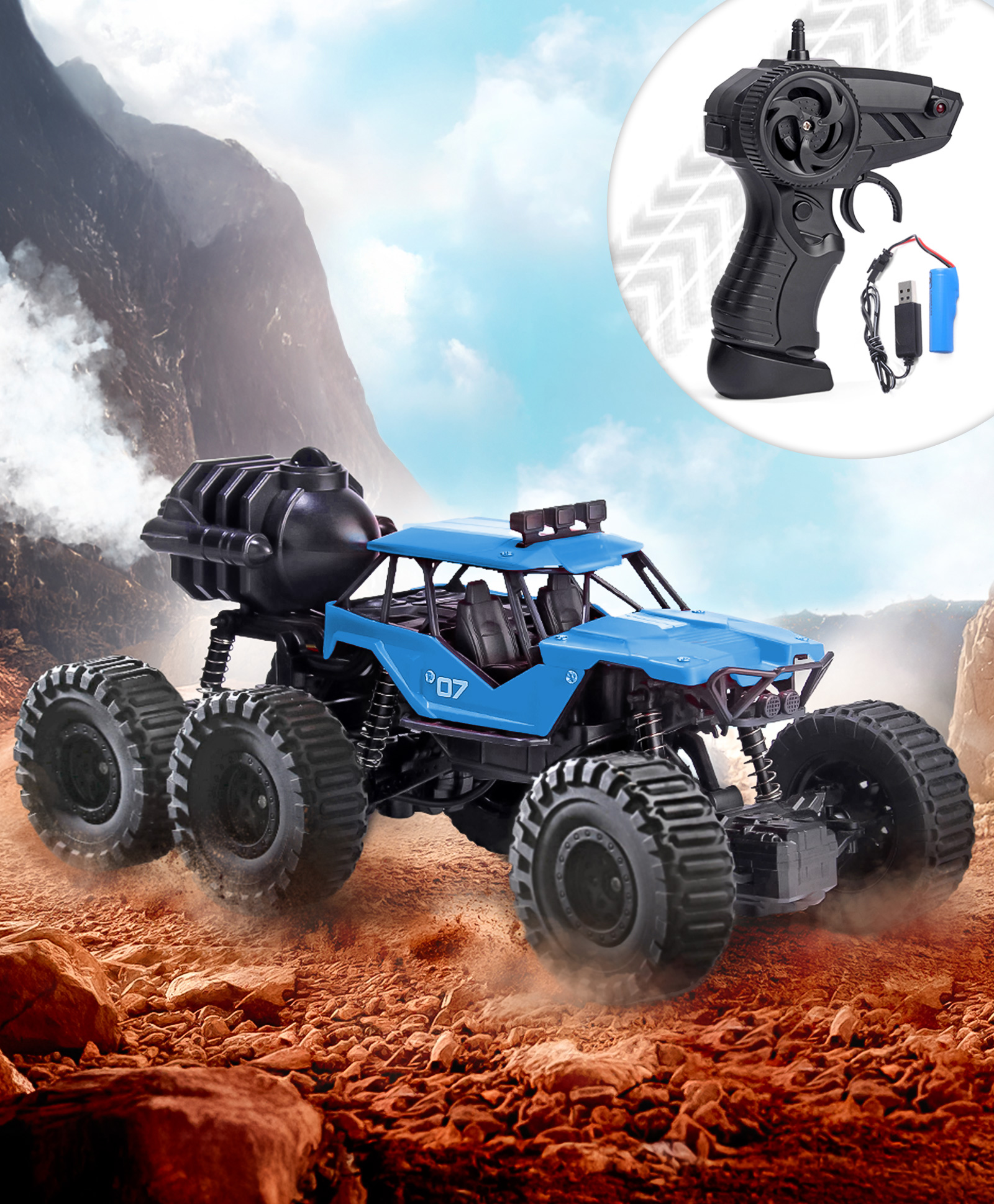 Mud Master RC Car with Mist Smoke Spray - Blue