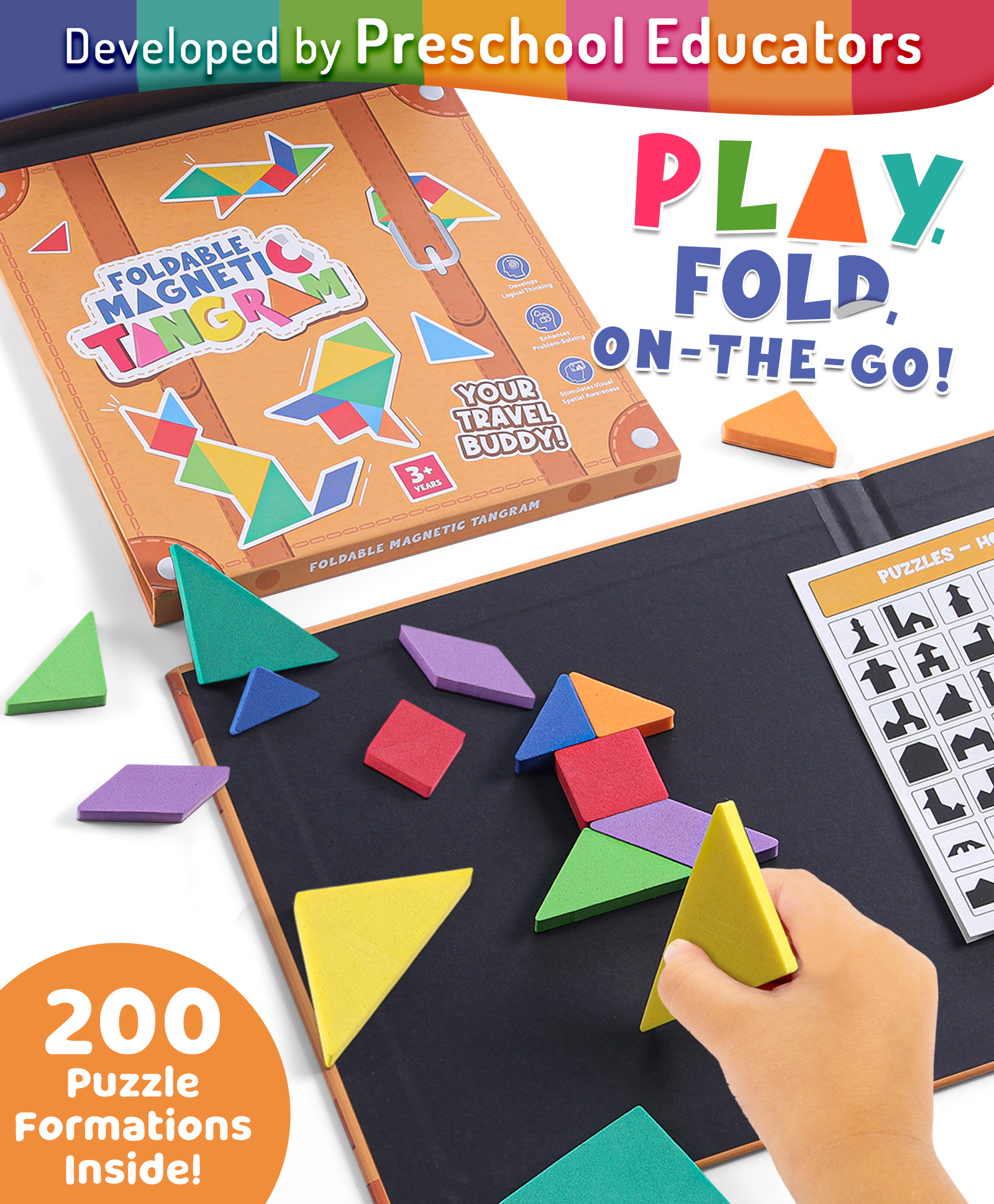 Intelliskills Foldable Magnetic Tangram | Educational Portable Puzzle for Kids | Brain Teaser Travel Toy | Ideal Return Gift | Develops Problem-Solving & Spatial Skills | Educator Recommended | BIS Certified-picture-13