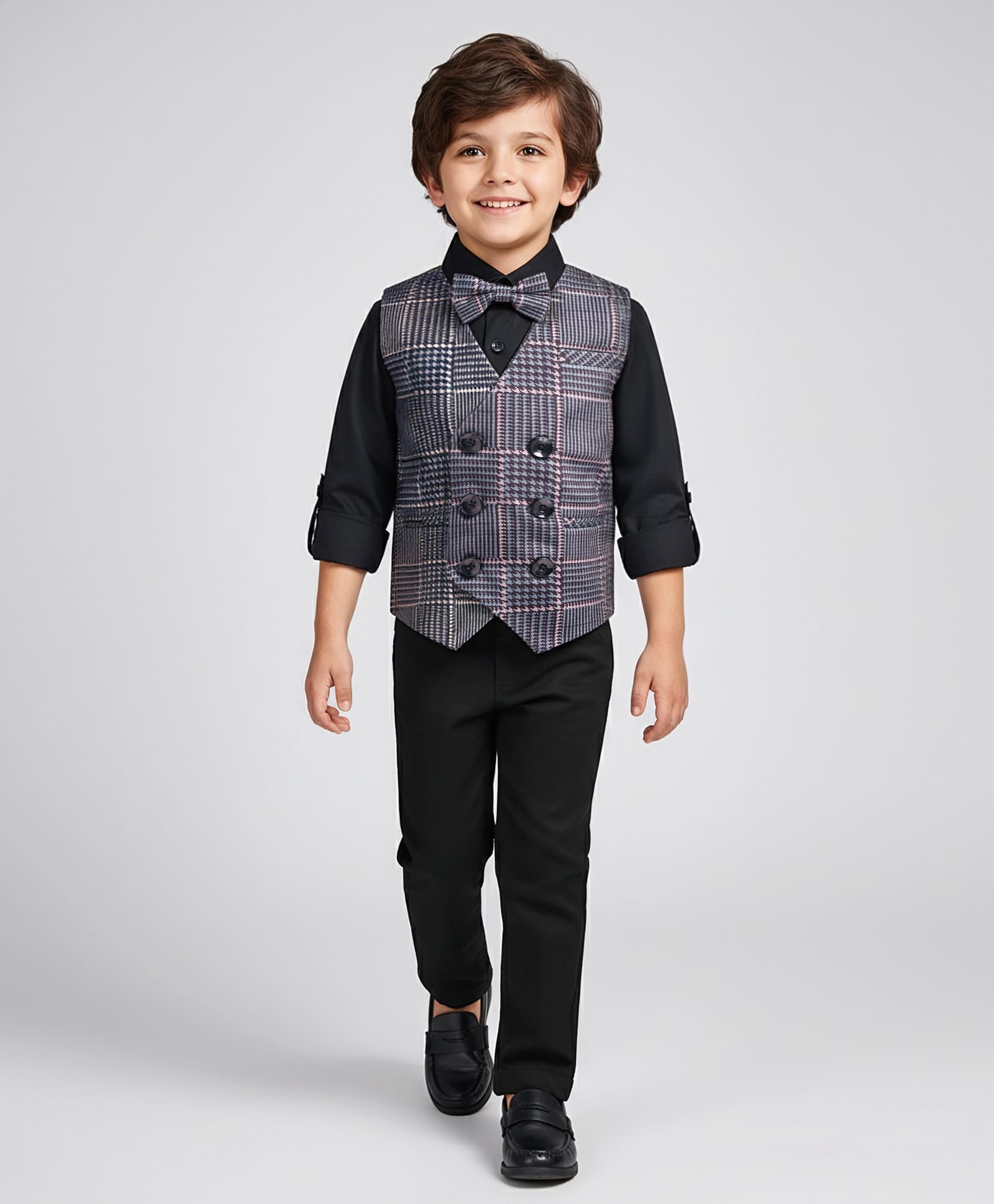 Mark & Mia Cotton Woven Full Sleeves Printed 3 Piece Party Suit With Bow - Black-picture-21