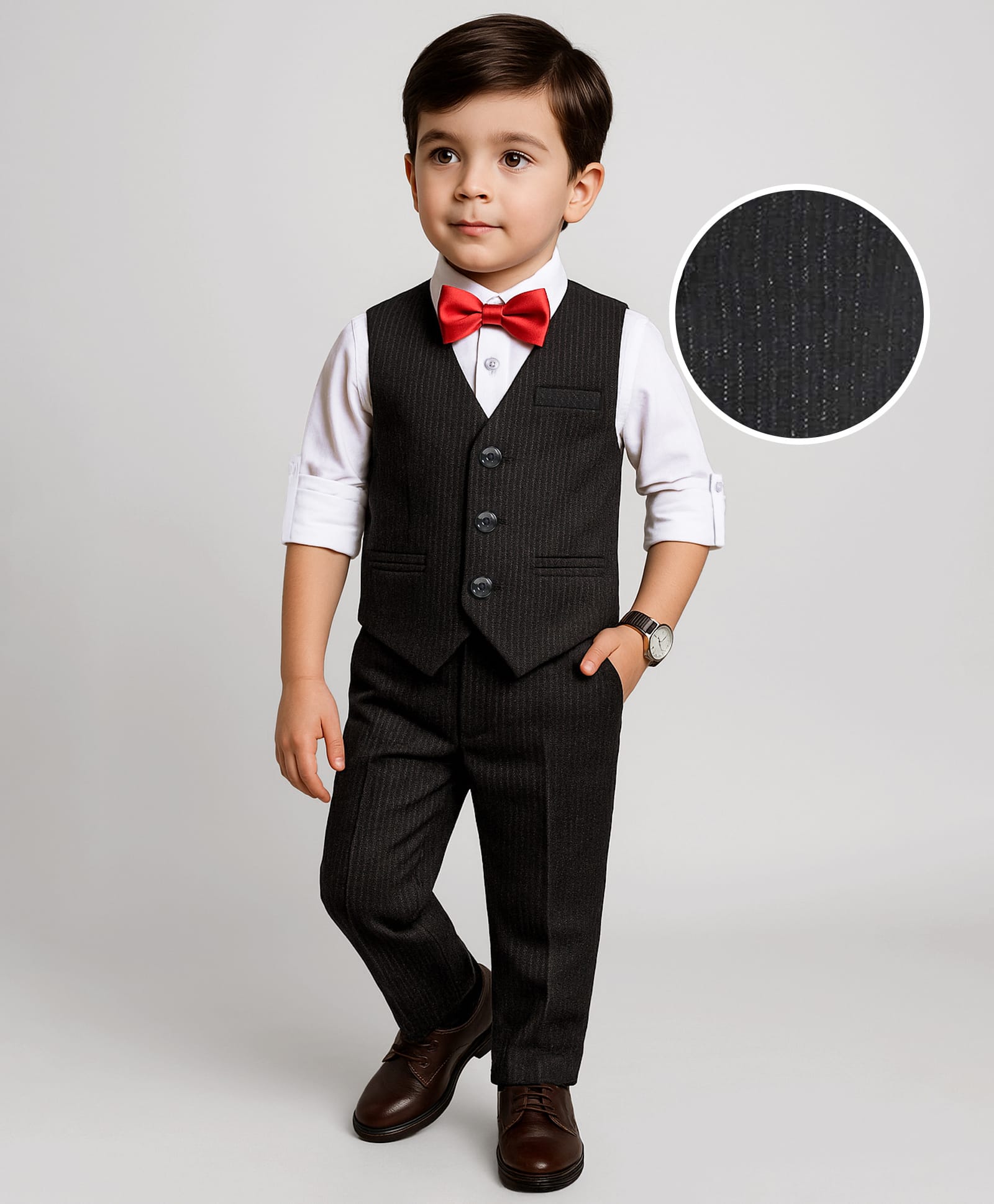 Mark & Mia Woven Full Sleeves Solid Colour 3 Piece Party Suit With Bow - Black-picture-18