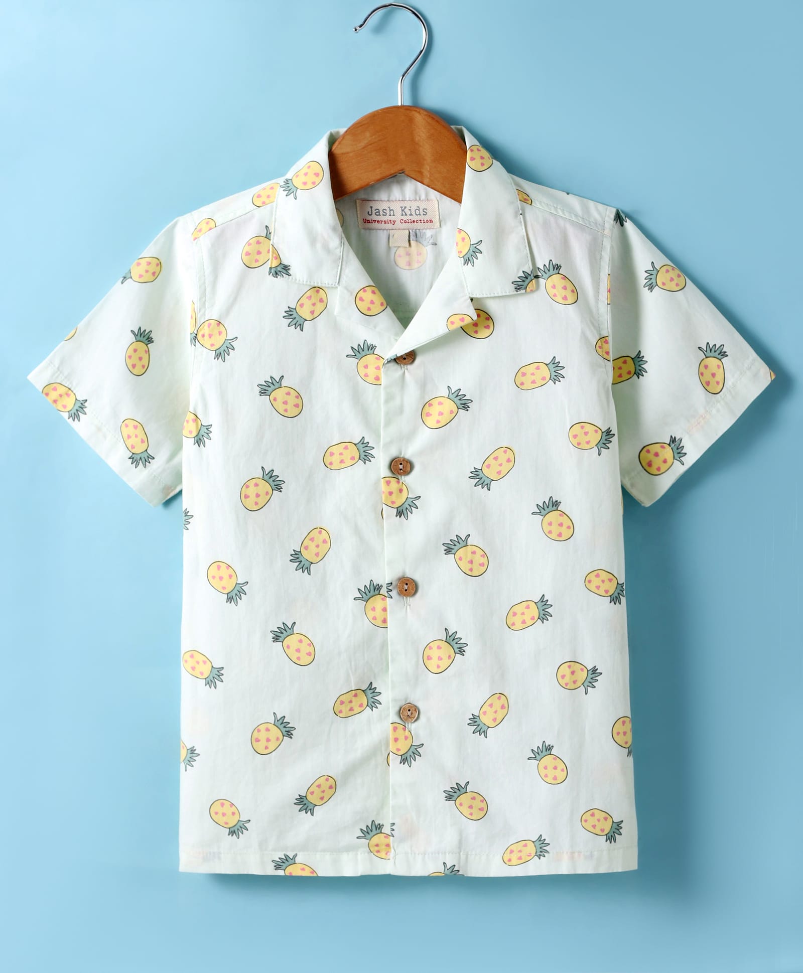 JASH KIDS Cotton Knit Half Sleeves Shirt with Pineapple Print - Mint Green-picture-28