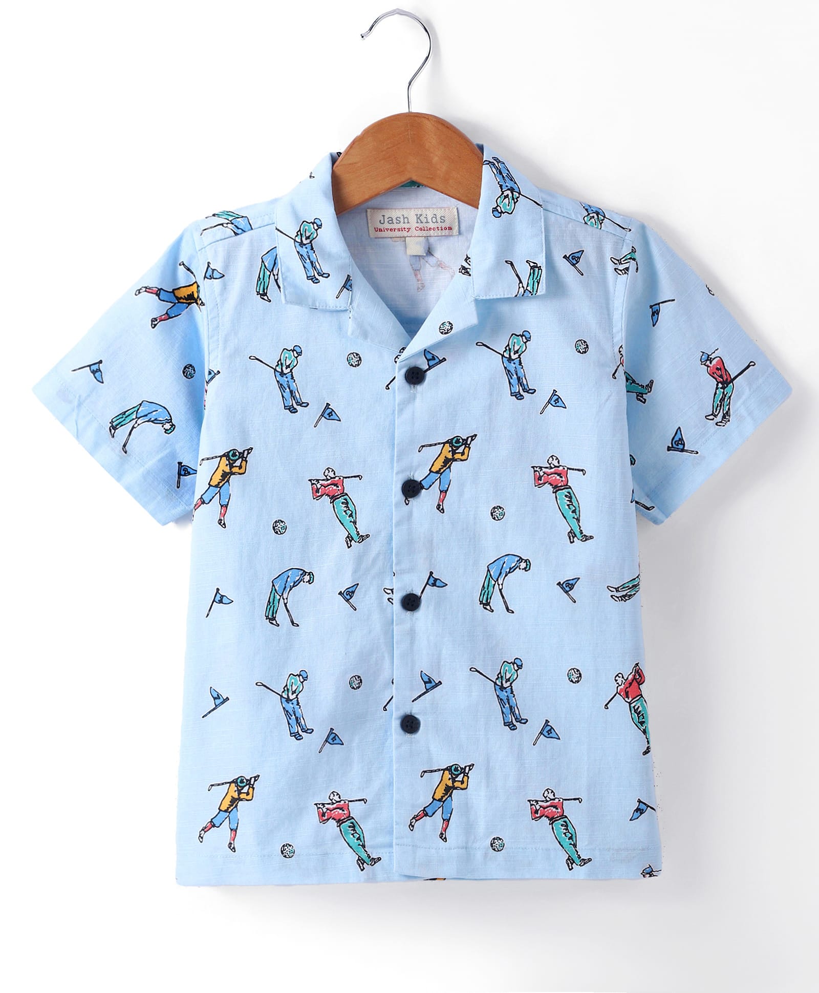 JASH KIDS Cotton Knit Half Sleeves Sports Theme Printed Shirt - Light Blue-picture-27